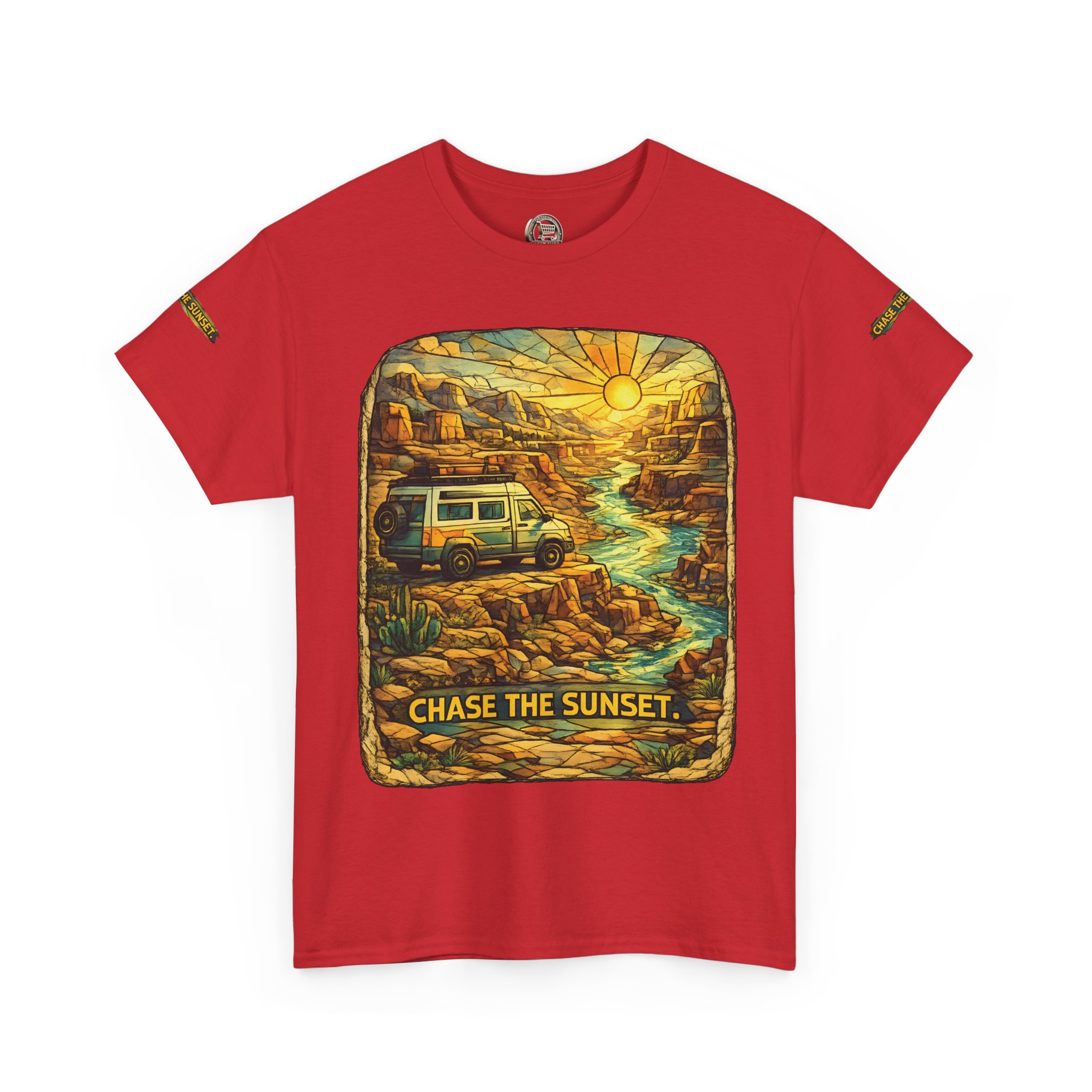 13550721943974349981_2048.jpeg Unisex Heavy Cotton Tee — "Chase The Sunset" Design Cubic-Line