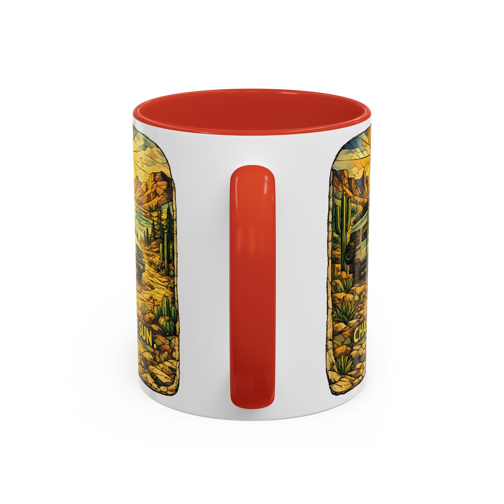 Accent Coffee Mug (11, 15oz) — "Chase The Sun" Design Cubic-Line