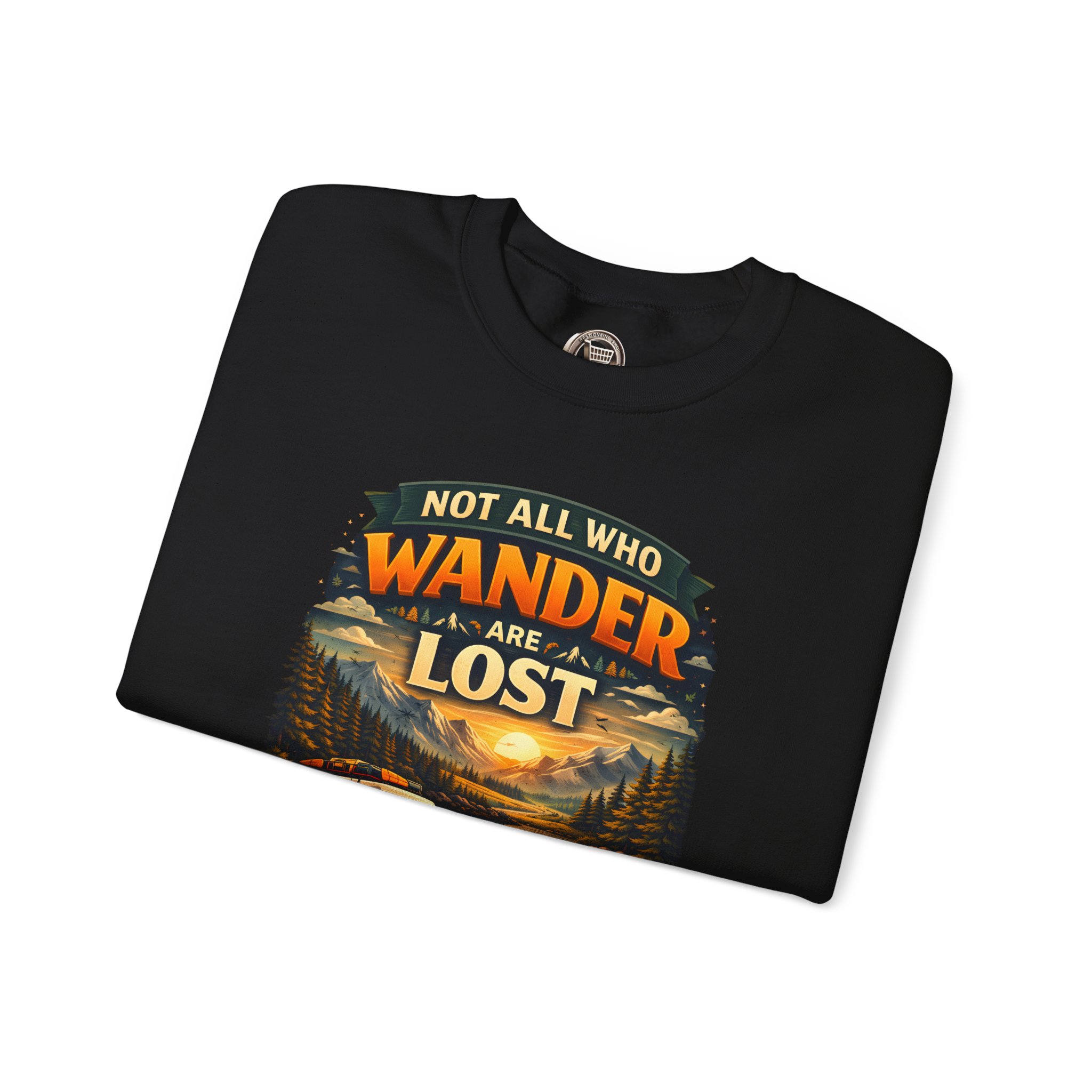 Unisex Heavy Blend™ Crewneck Sweatshirt — "Not All Who Wander Are Lost" Design Scenic-Line