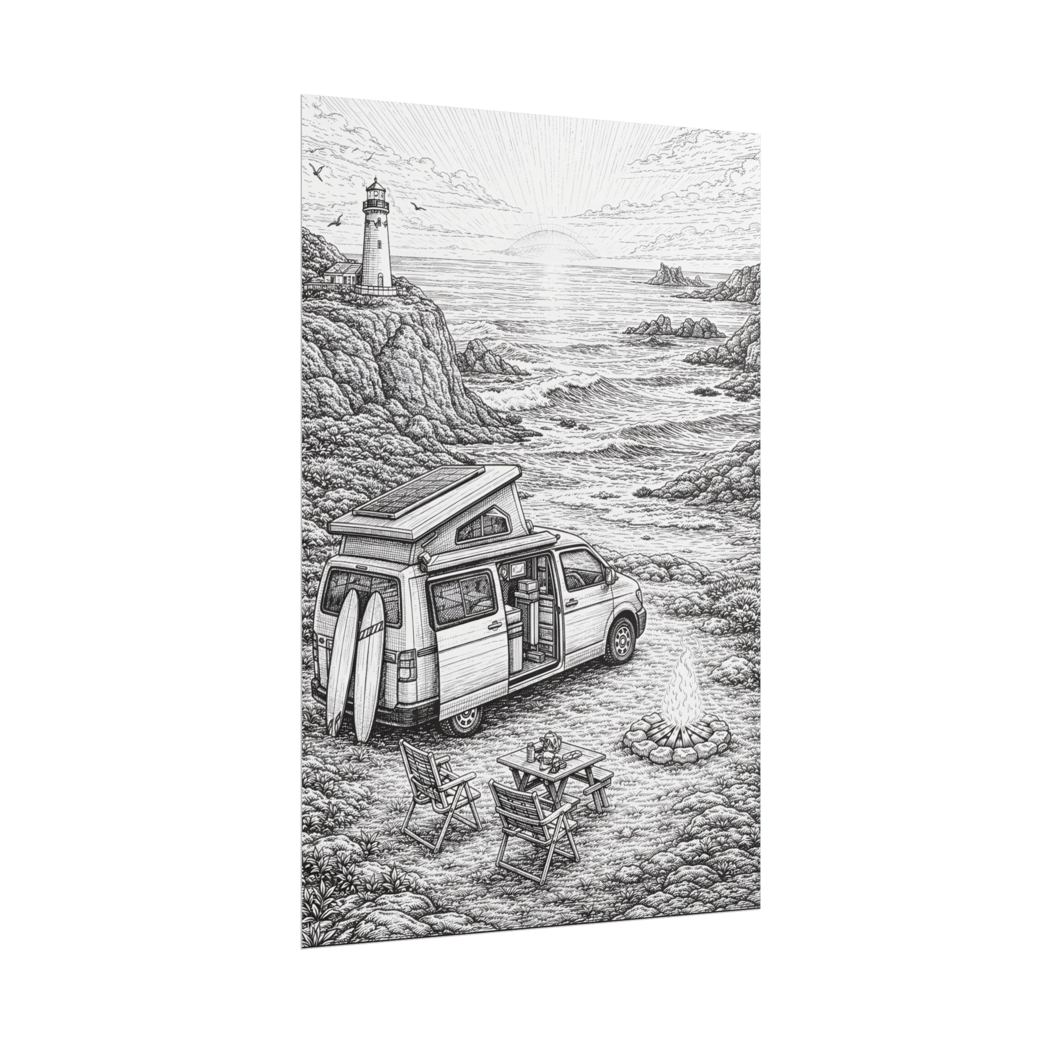 Campervan Poster — Vintage RV Camping Landscape Wall Art