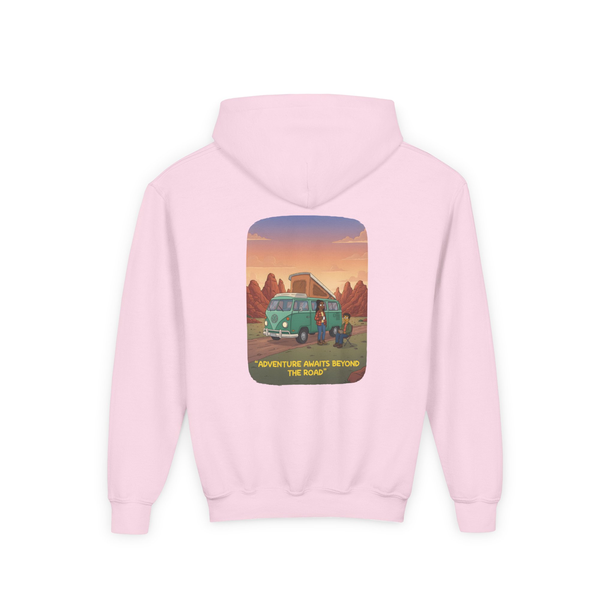 Youth Hoodie(Gildan) – "Adventure Awaits Beyond The Road" (Design Sitcom-Line)