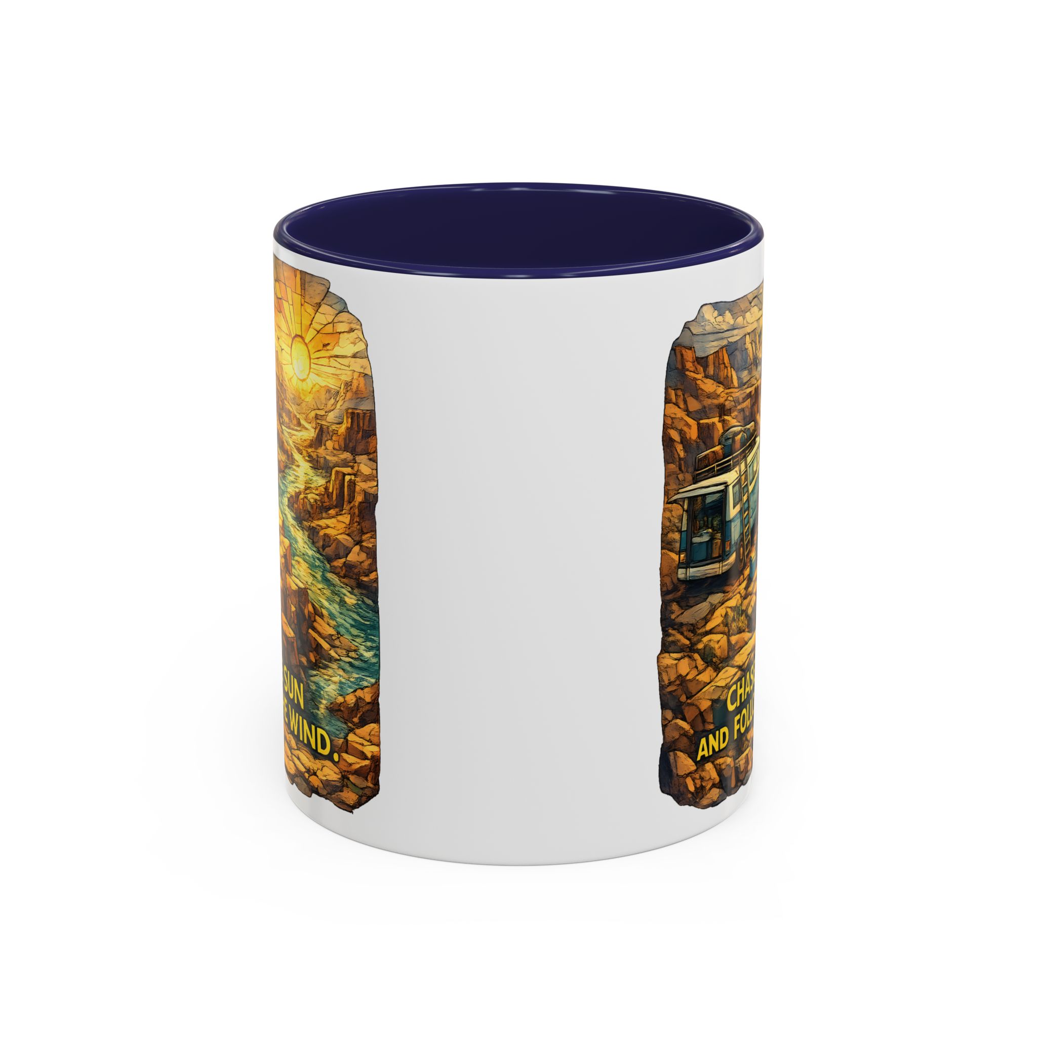 Accent Coffee Mug (11, 15oz) — "Chase The Sun And Follow The Wind" Design Cubic-Line
