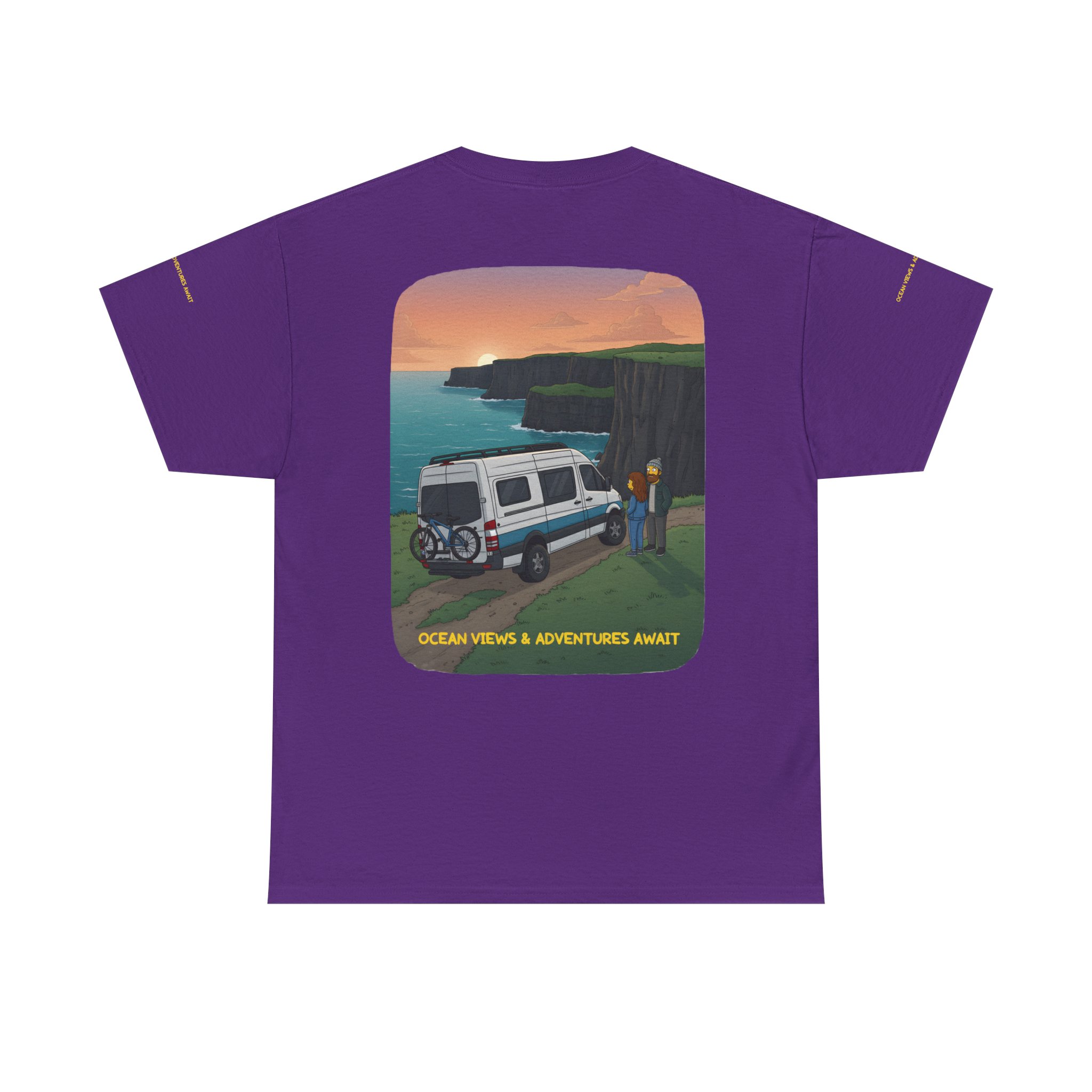 Unisex Heavy Cotton Tee — "Ocean Views-Adventures Awaits" Design Sitcom-Line