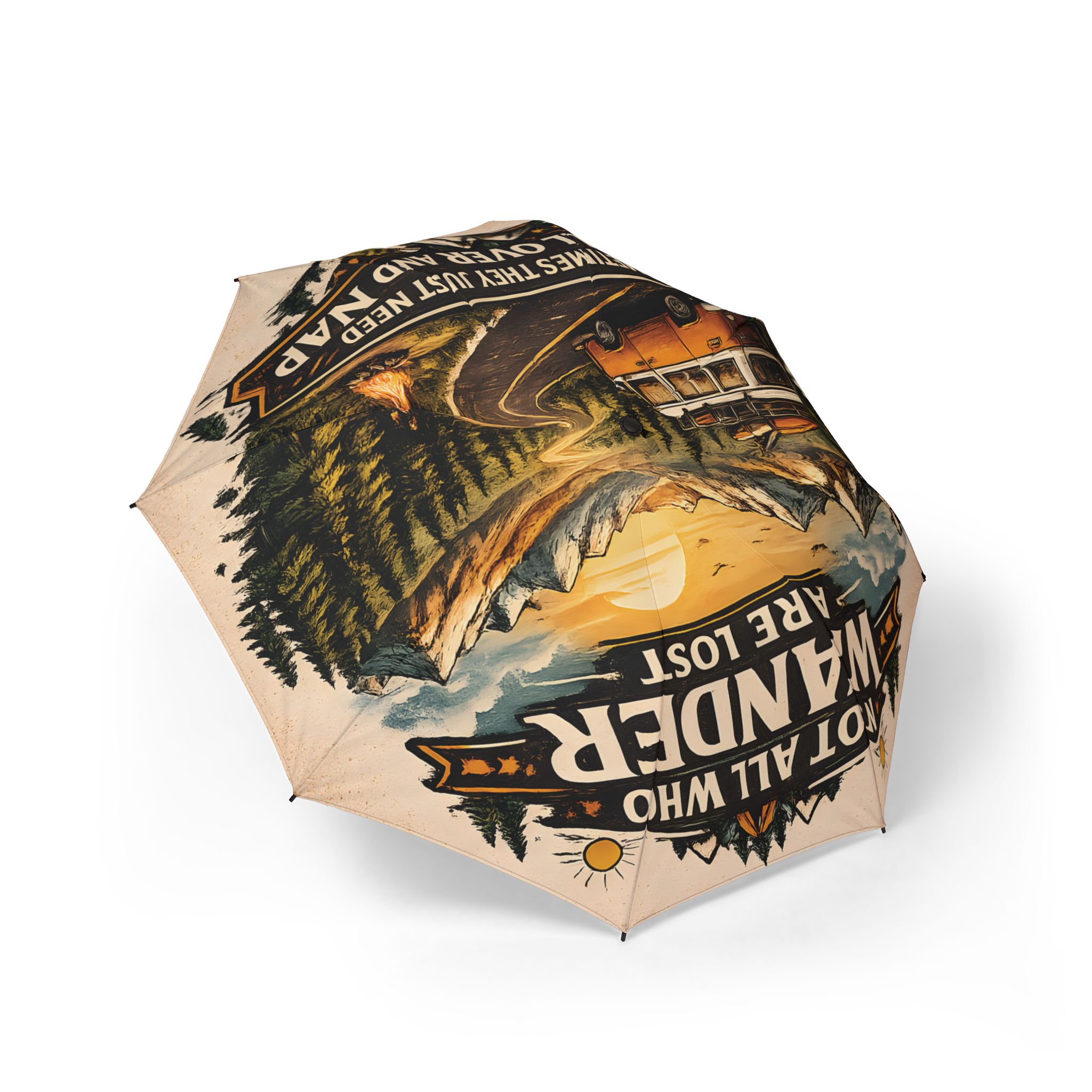 Semi-Automatic Foldable Umbrella — "Not All Who Wander Are Lost" Vintage Adventure Print