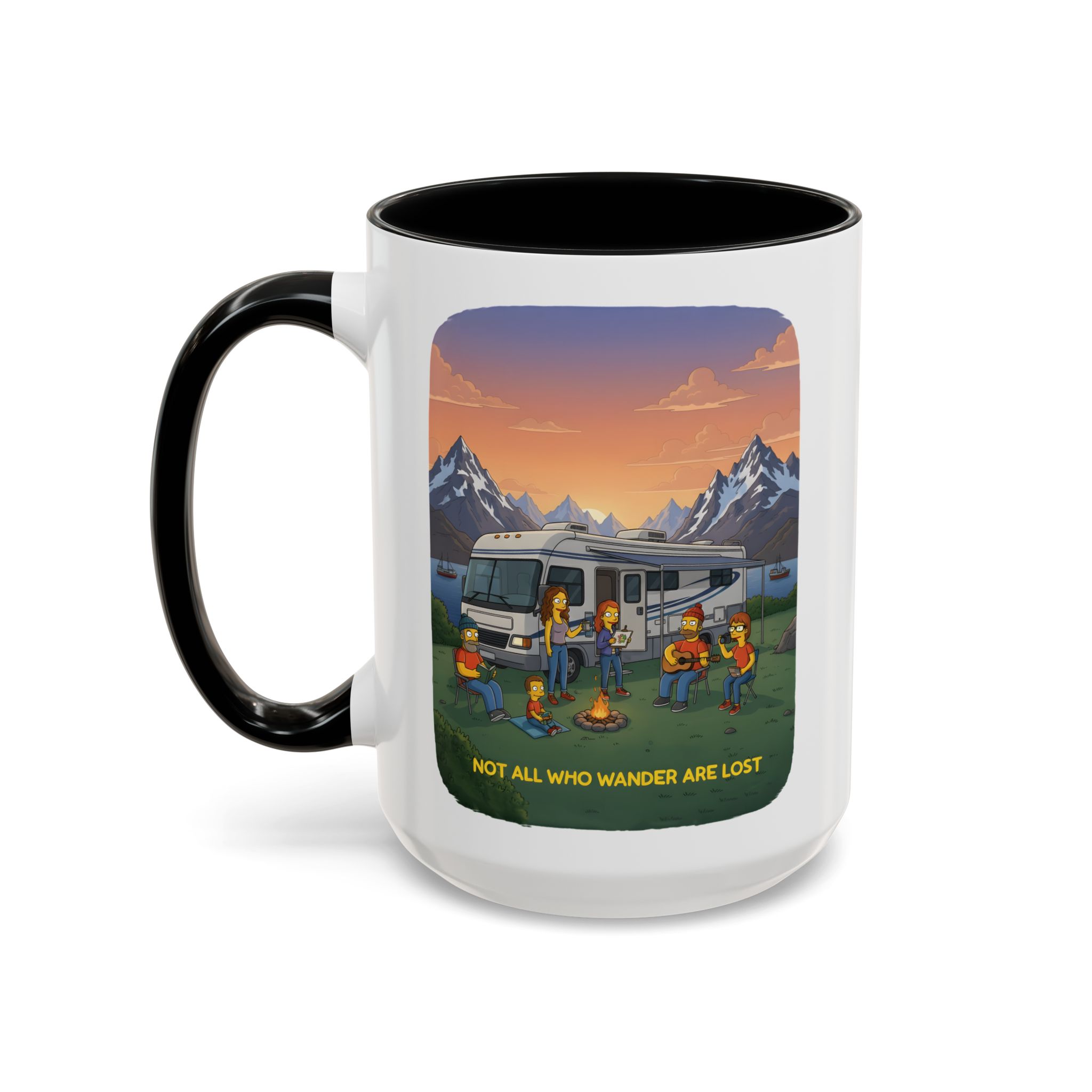 Accent Coffee Mug (11, 15oz) — "Not All Who Wander Are Lost" Design Sitcom-Line
