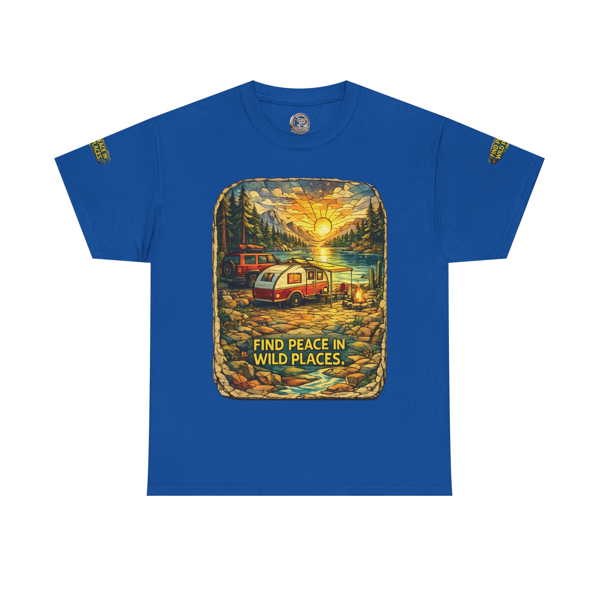Unisex Heavy Cotton Tee — "Find Peace In Wild Places" Design Cubic-Line