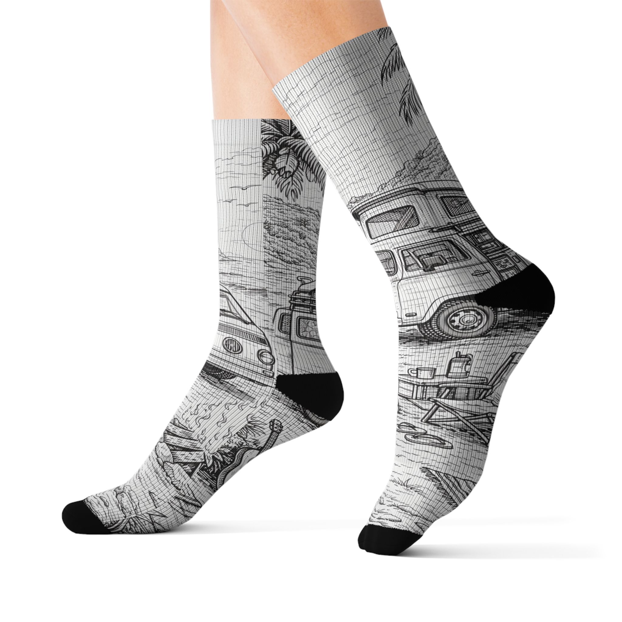 Sublimation Socks — Retro Camper Roadtrip Crew Socks