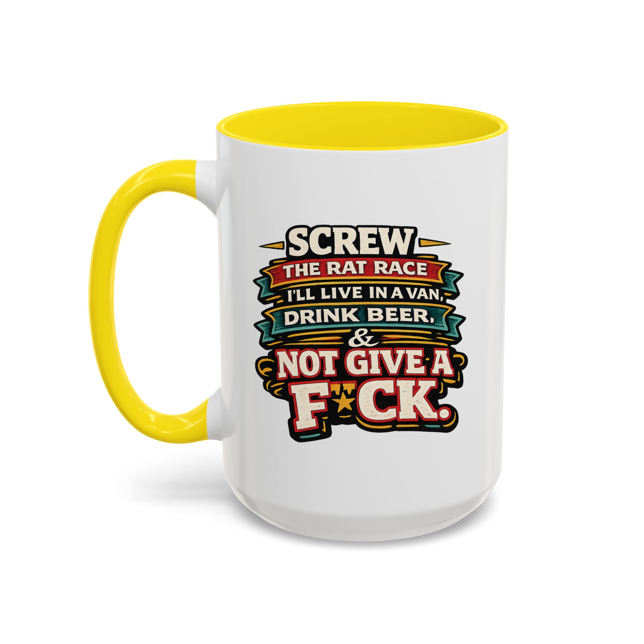 Accent Coffee Mug (11, 15oz) — "Screw The Rat Race" Design F**K-Line