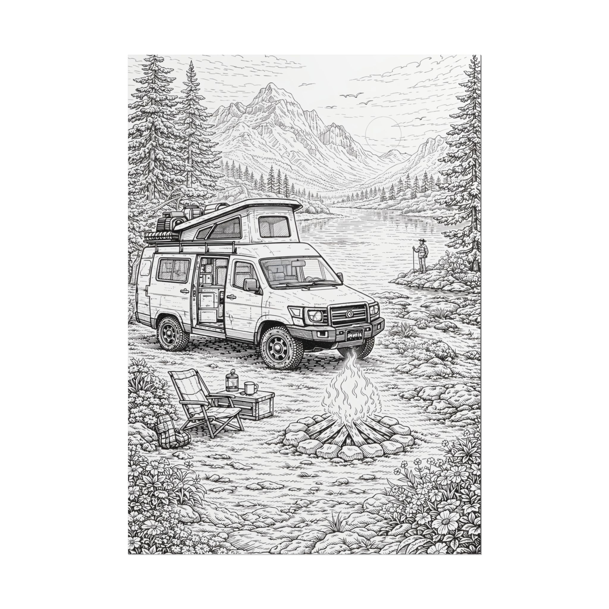 Campervan Poster — Vintage RV Camping Landscape Wall Art