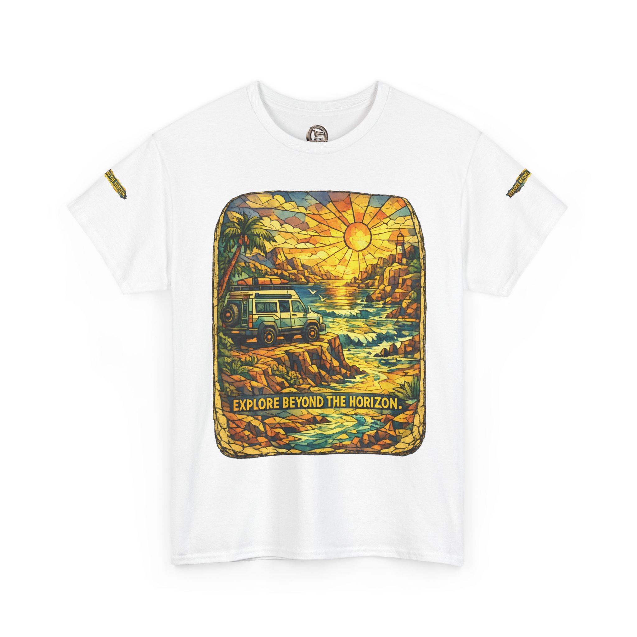Unisex Heavy Cotton Tee — "Explore Beyond The Horizon" Design Cubic-Line