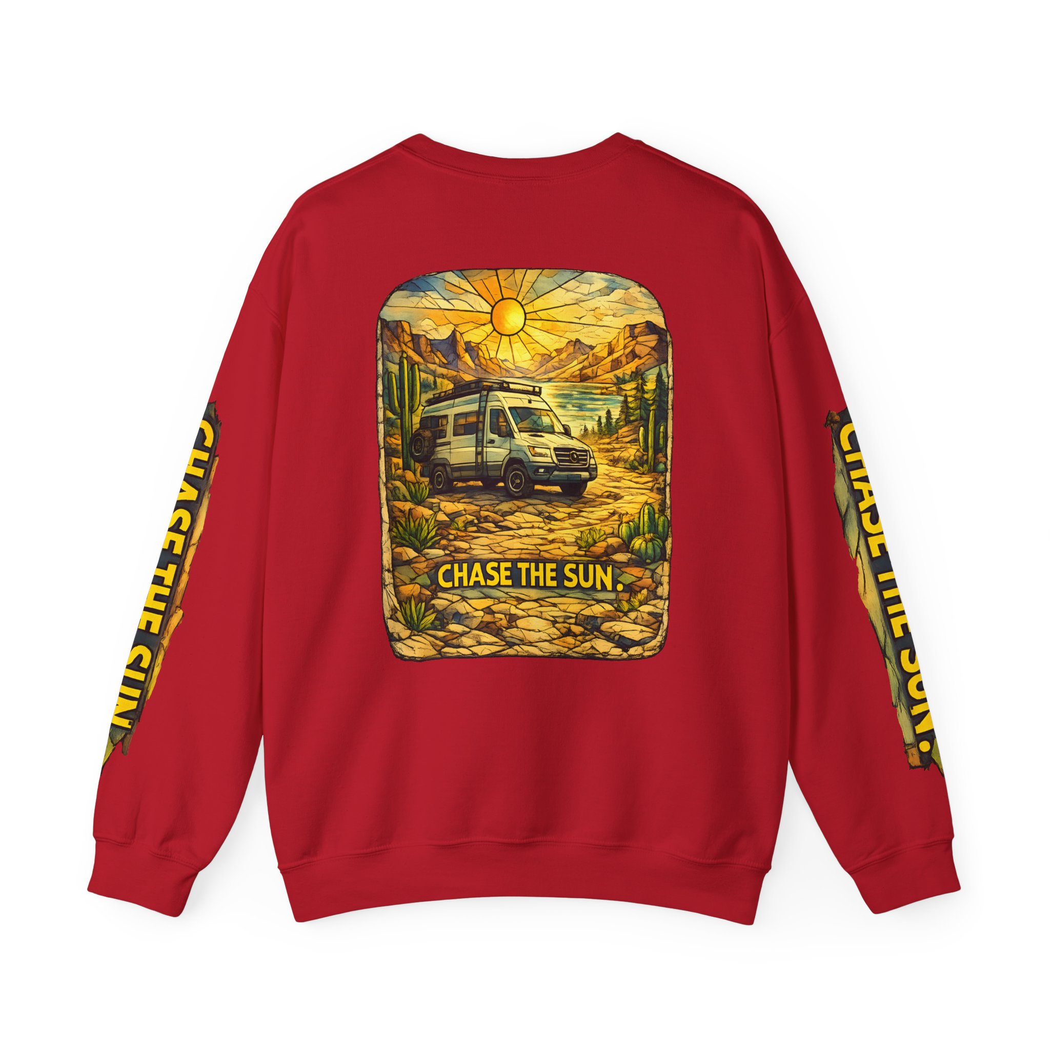 Unisex Heavy Blend™ Crewneck Sweatshirt — "Chase The Sun" Design Cubic-Line