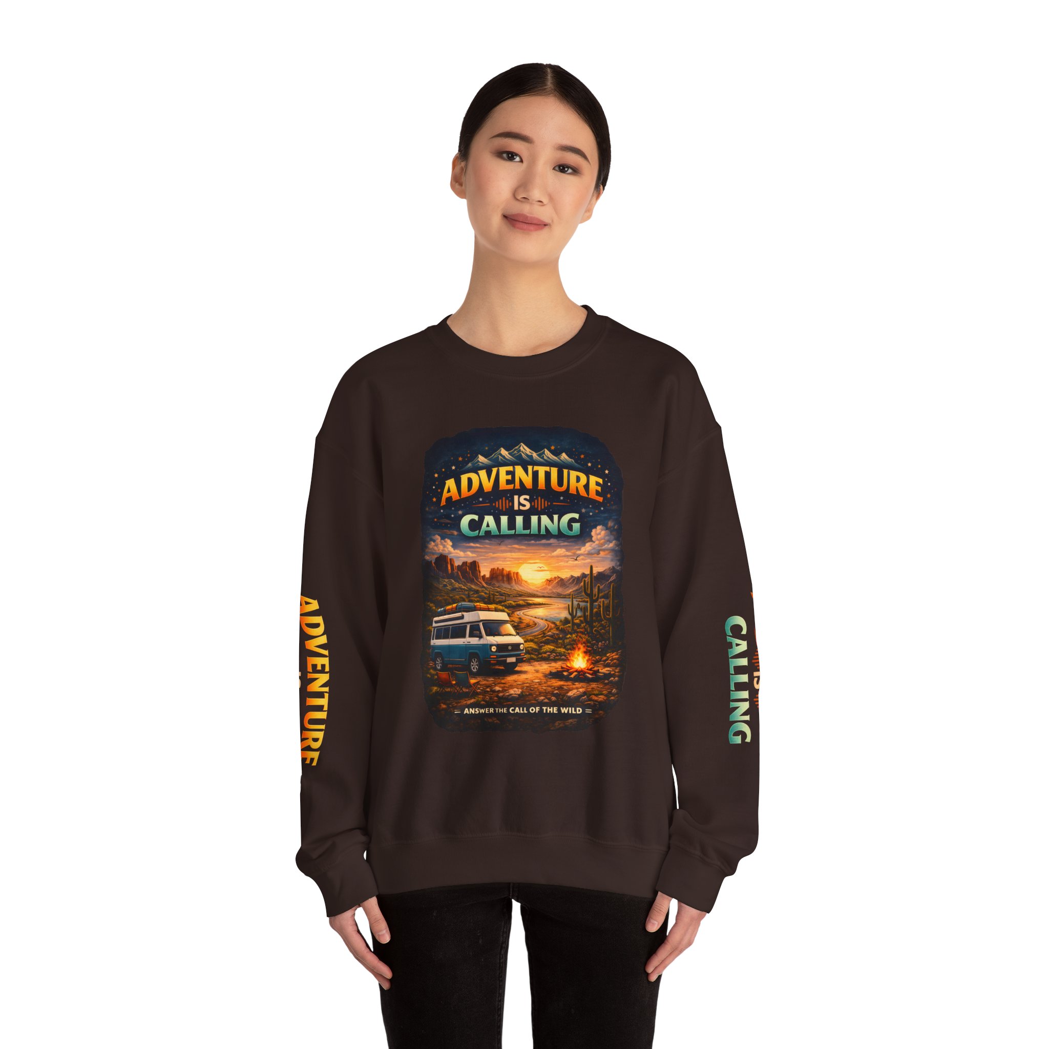 Unisex Heavy Blend™ Crewneck Sweatshirt — "Adventure Is Calling" Design Scenic-Line