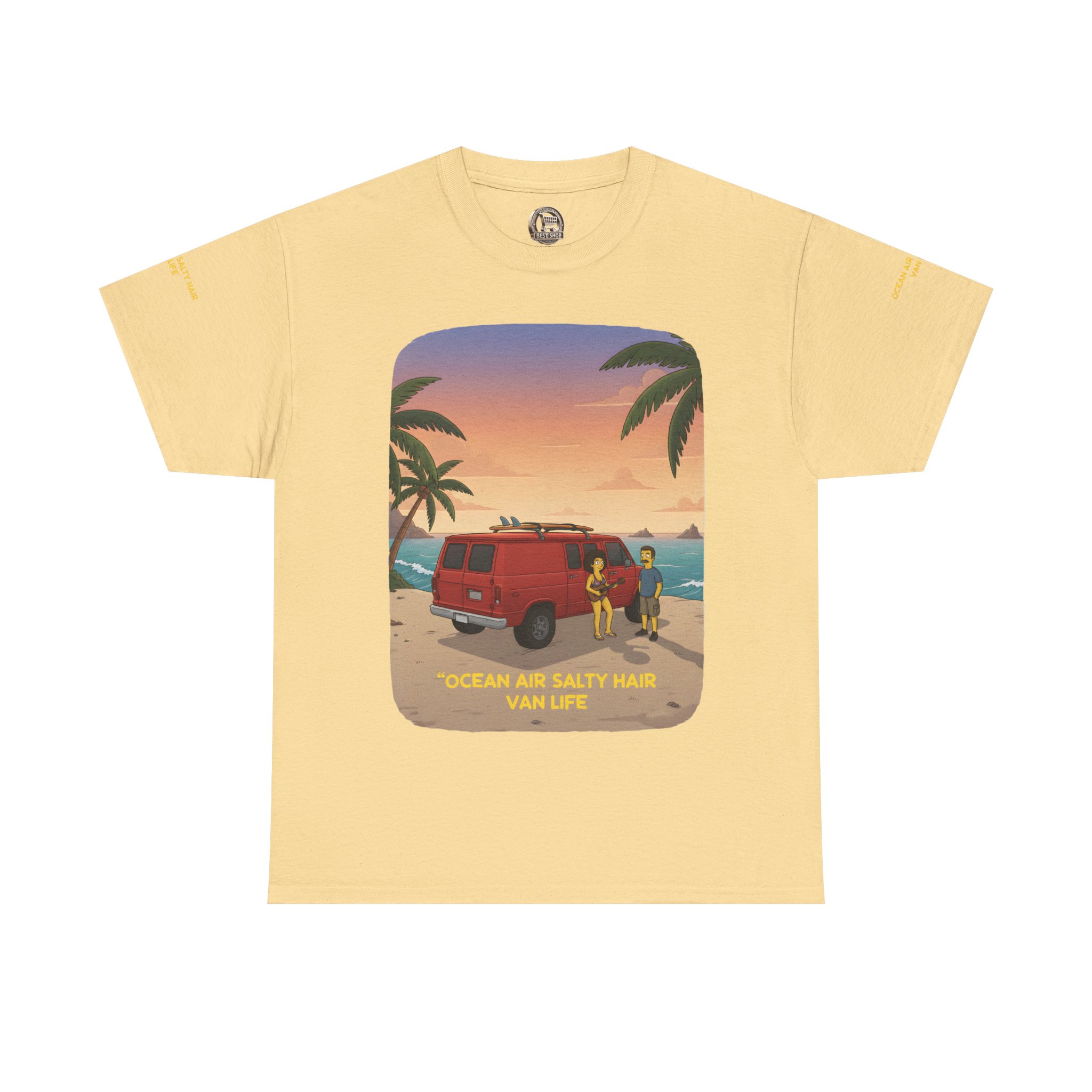 Unisex Heavy Cotton Tee — "Ocean Air Salty Hair Van Life" Design Sitcom-Line