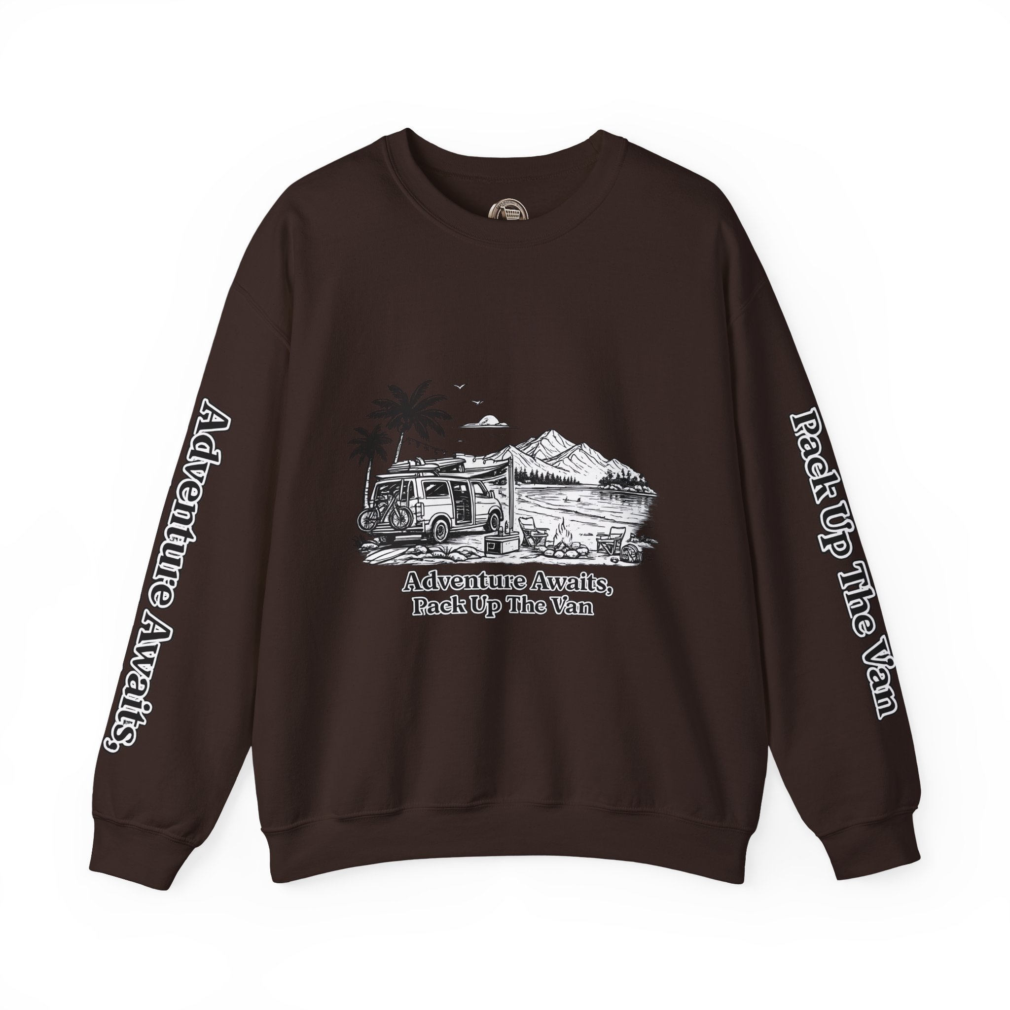 Unisex Heavy Blend™ Crewneck Sweatshirt — "Adventure Awaits,Pack Up The Van" Design Minimal-Line