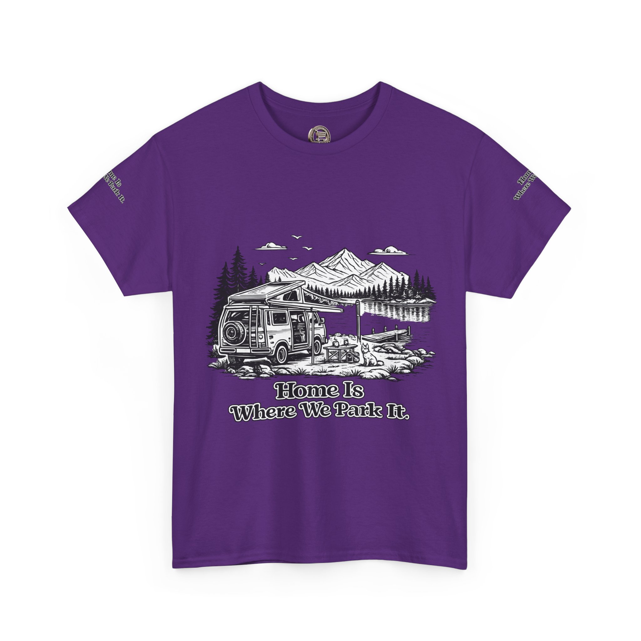 Unisex Heavy Cotton Tee — "Home Is Where You Park It" Design Minimal-Line