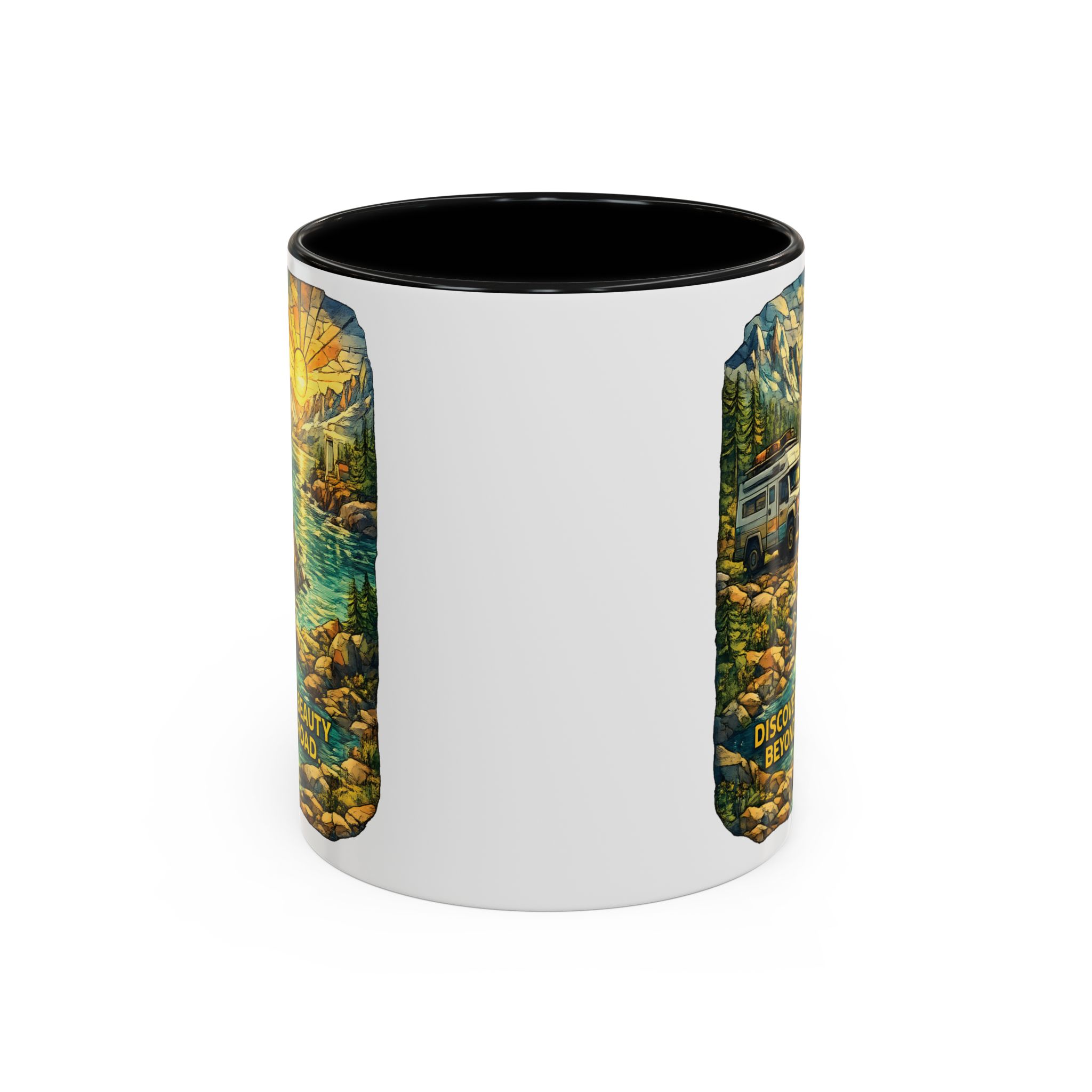 Accent Coffee Mug (11, 15oz) — "Discover The Bieuty Beyond The Road" Design Cubic-Line