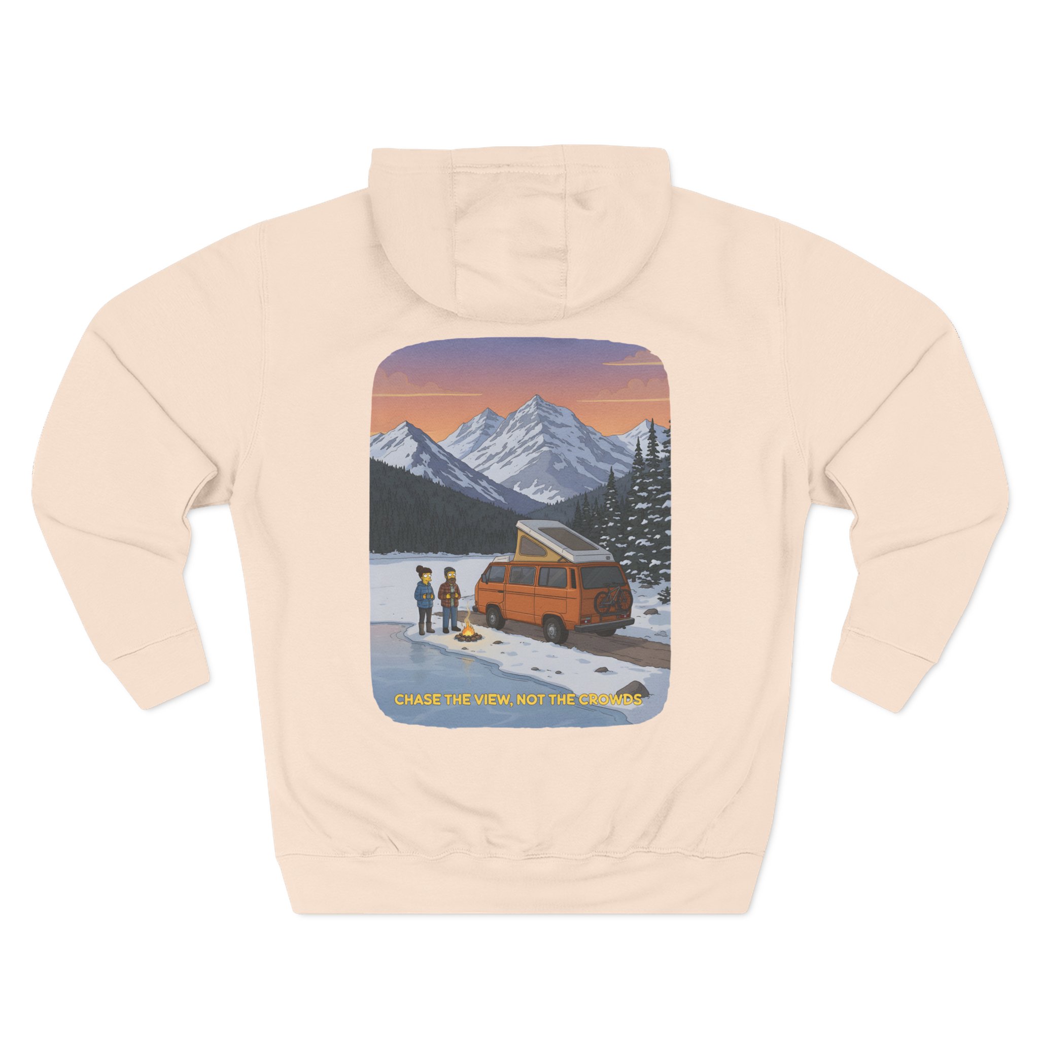 Three-Panel Fleece Hoodie - "Chase The Views-Not The Crowds"" Design Sitcom-Line