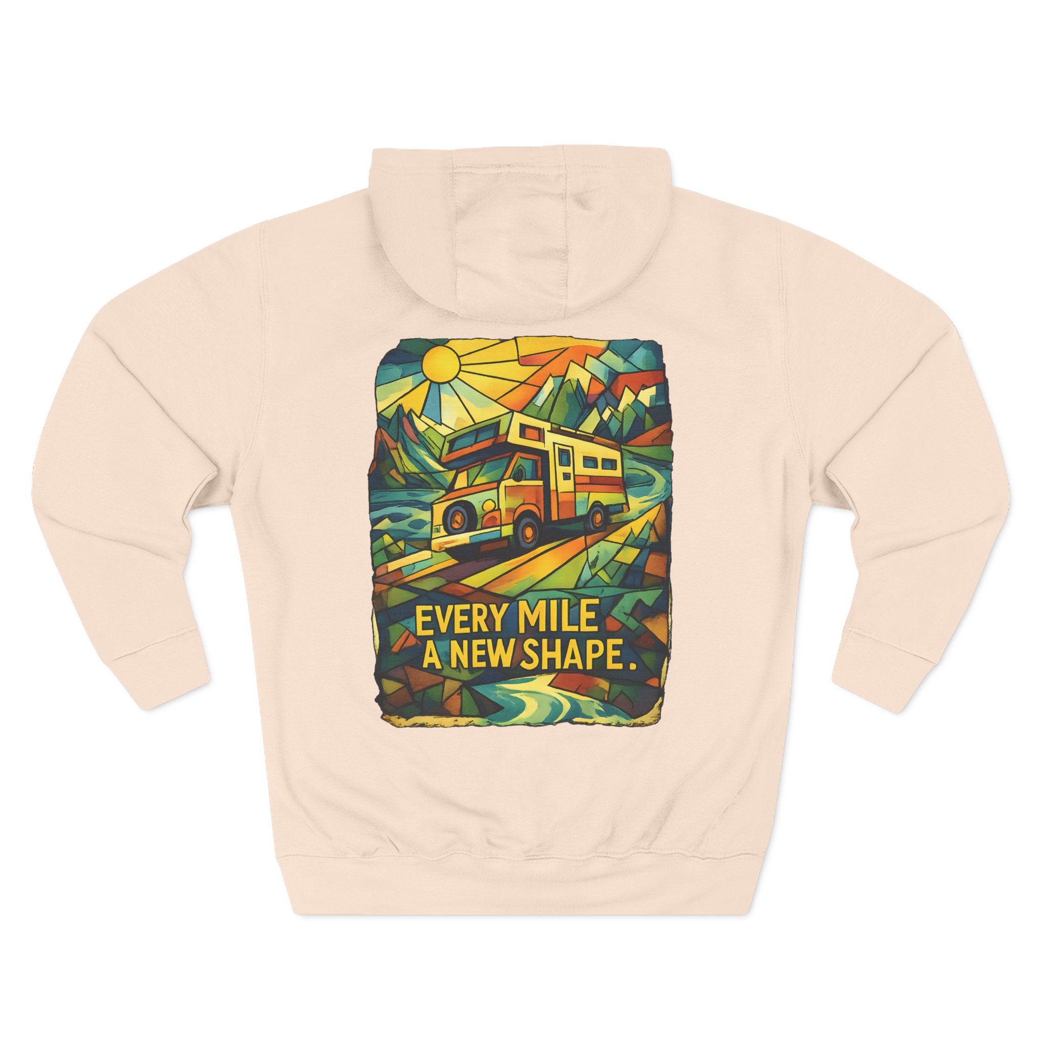 Three-Panel Fleece Hoodie - "Every Mile A New Shape" Design Cubic-Line