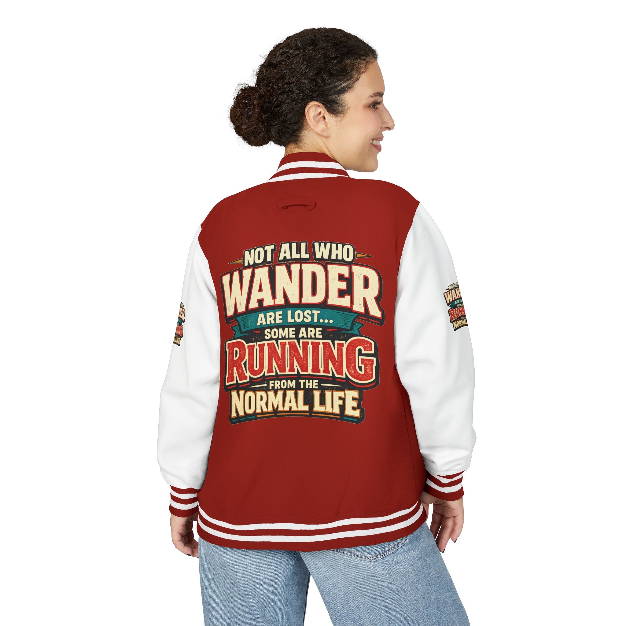 Unisex Heavyweight Letterman Jacket — "Not All Who Wander Are Lost" Design F**K-Line