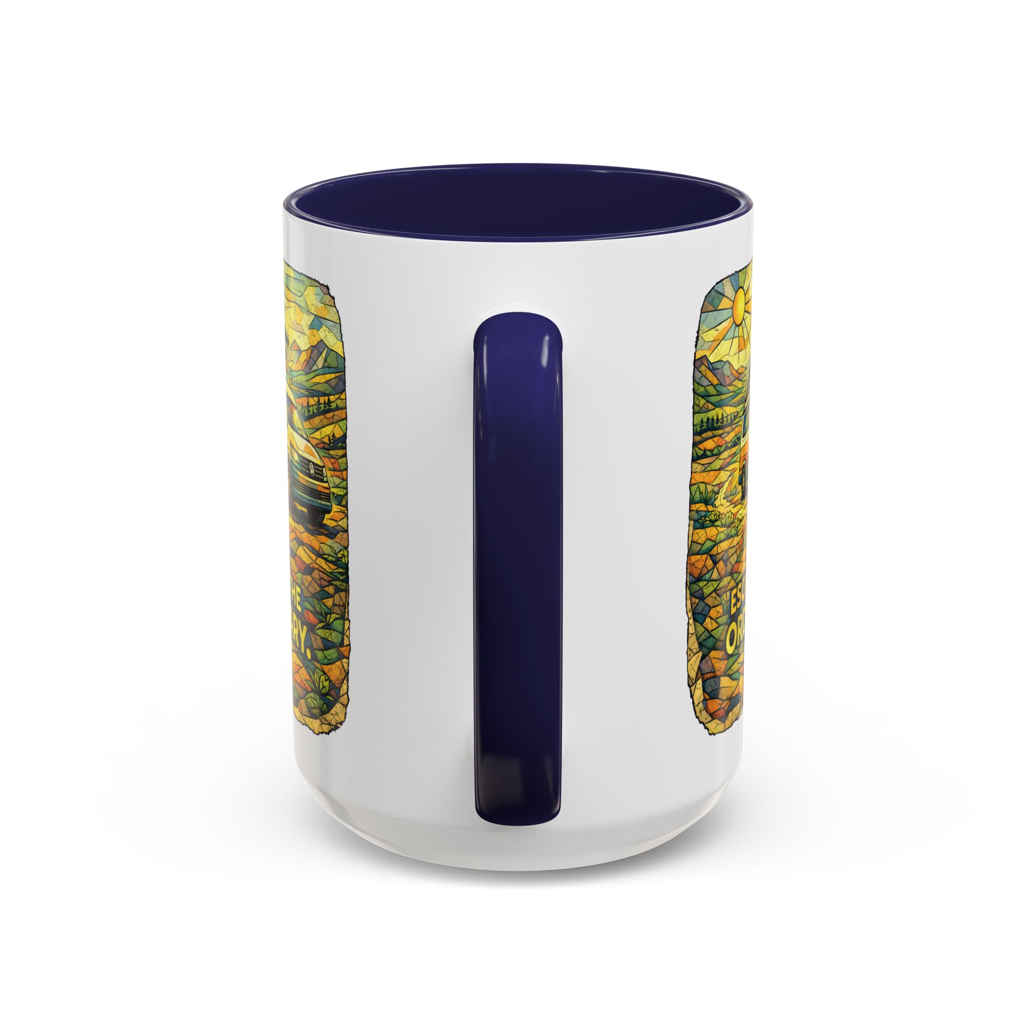 Accent Coffee Mug (11, 15oz) — "Escape The Ordinary" Design Cubic-Line