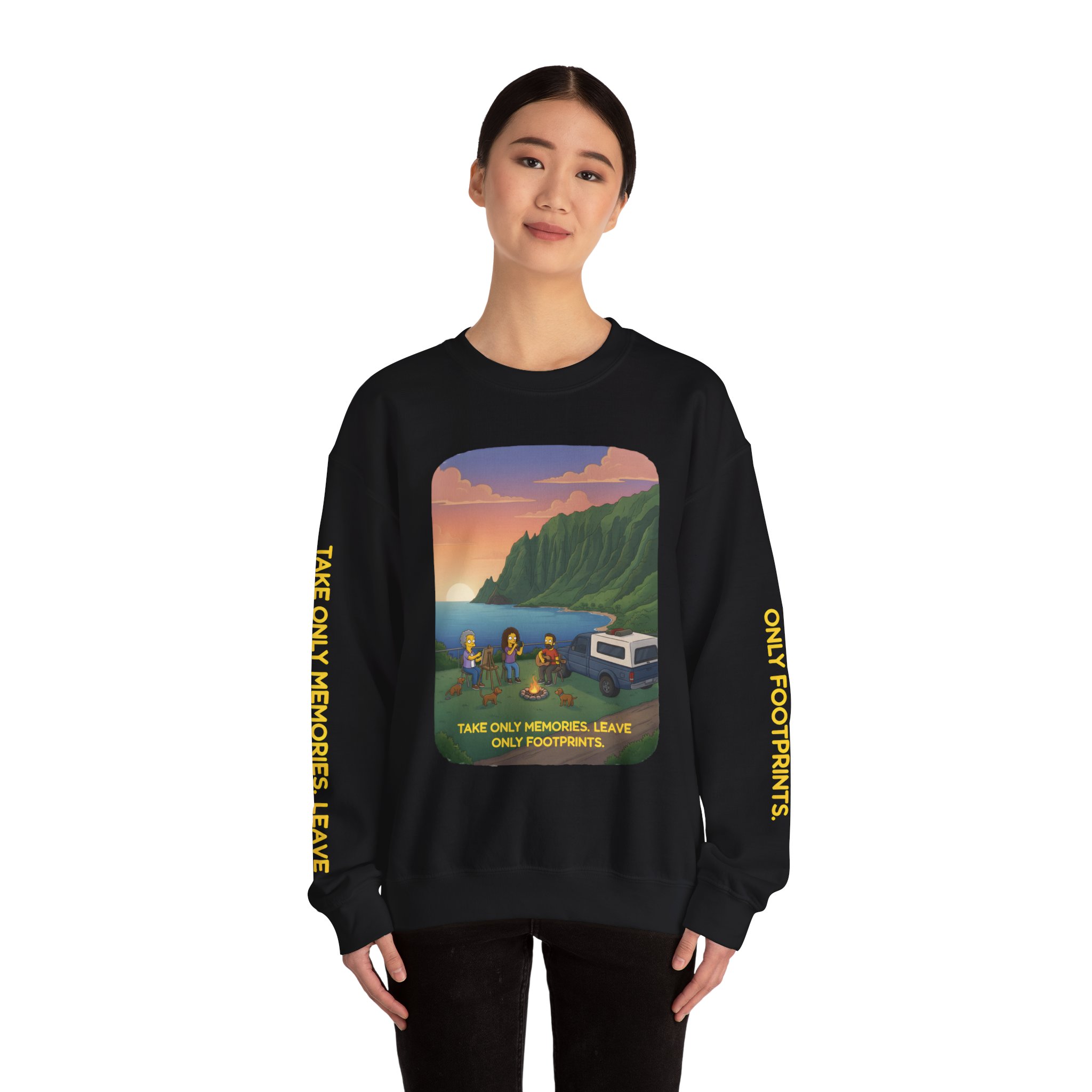 Unisex Heavy Blend™ Crewneck Sweatshirt — "Take Only Memories-Leave Only Footprints" Design Sitcom-Line