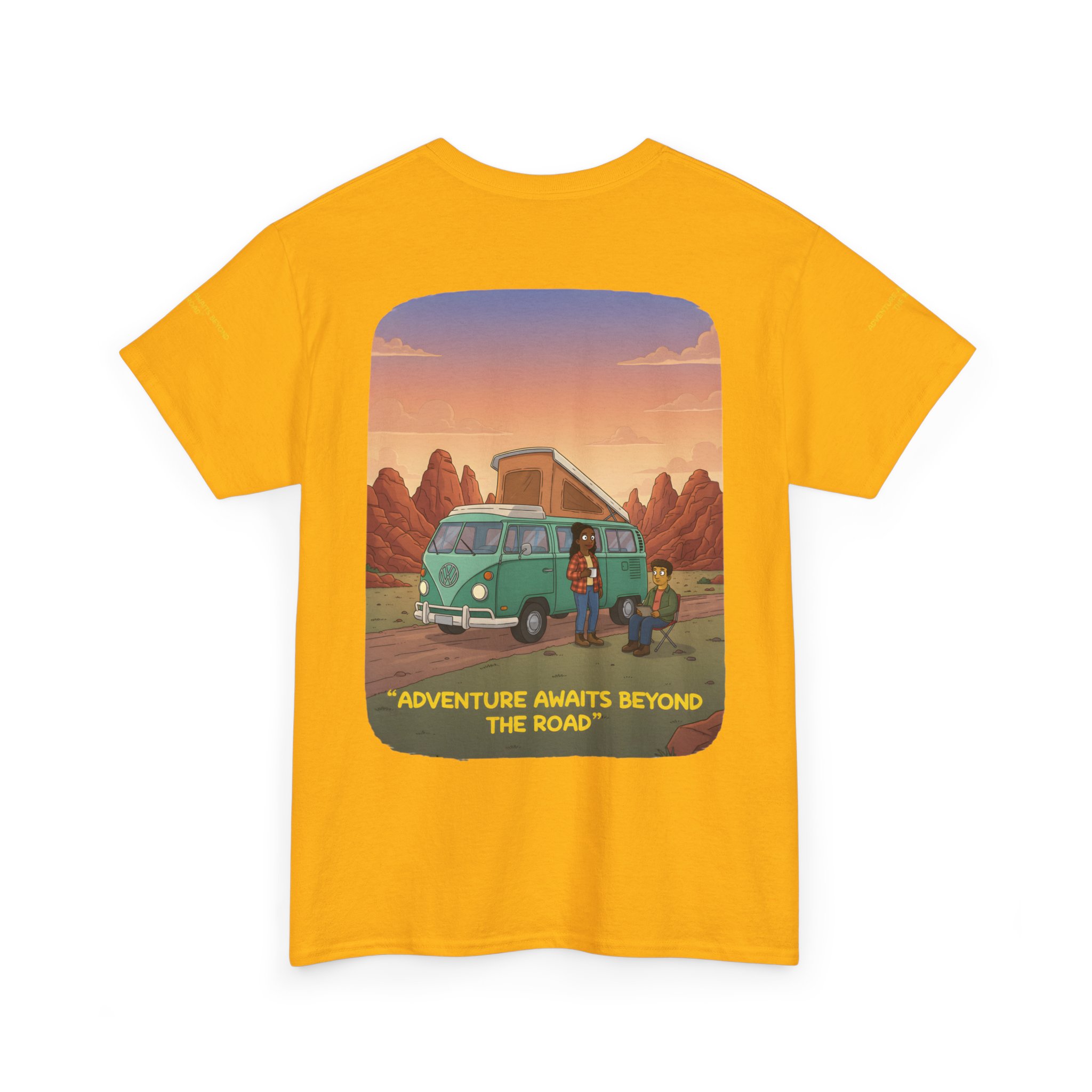 Unisex Heavy Cotton Tee — "Adventure Awaits Beyond The Road" Design Sitcom-Line