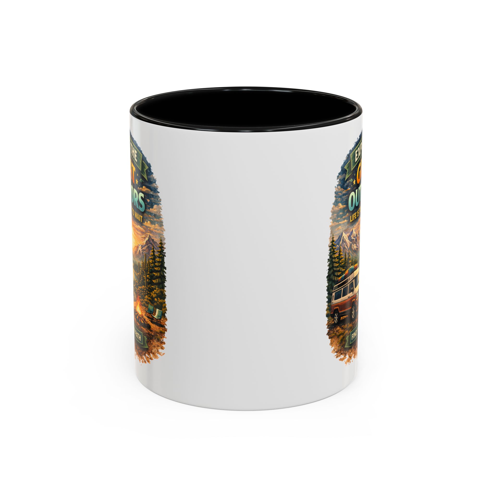 Accent Coffee Mug (11, 15oz) — "Explore The Great Outdoors" Design Scenic-Line