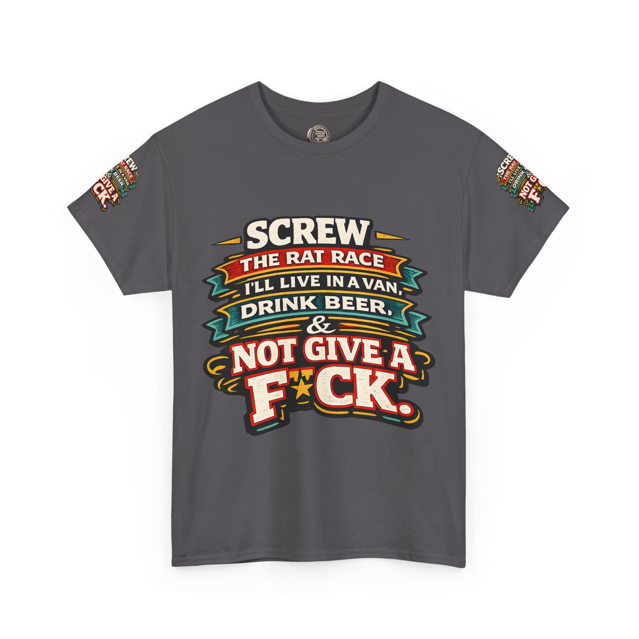 Unisex Heavy Cotton Tee — "Screw The Rat Race" Design F**K-Line