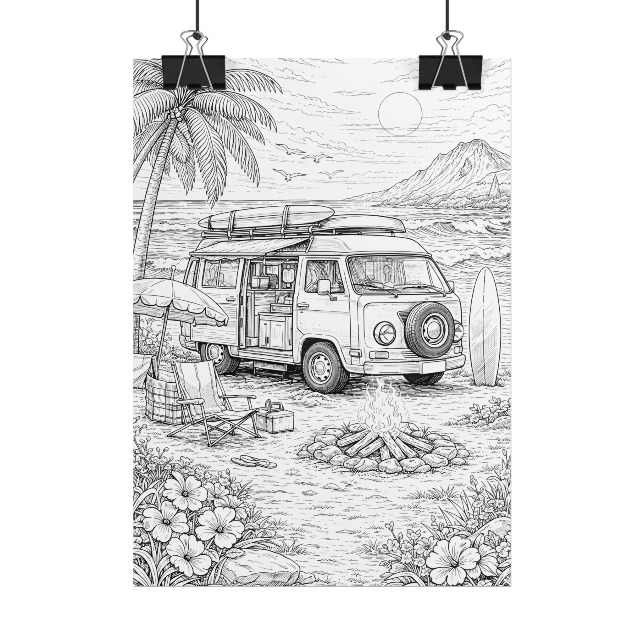 Campervan Poster — Vintage RV Camping Landscape Wall Art