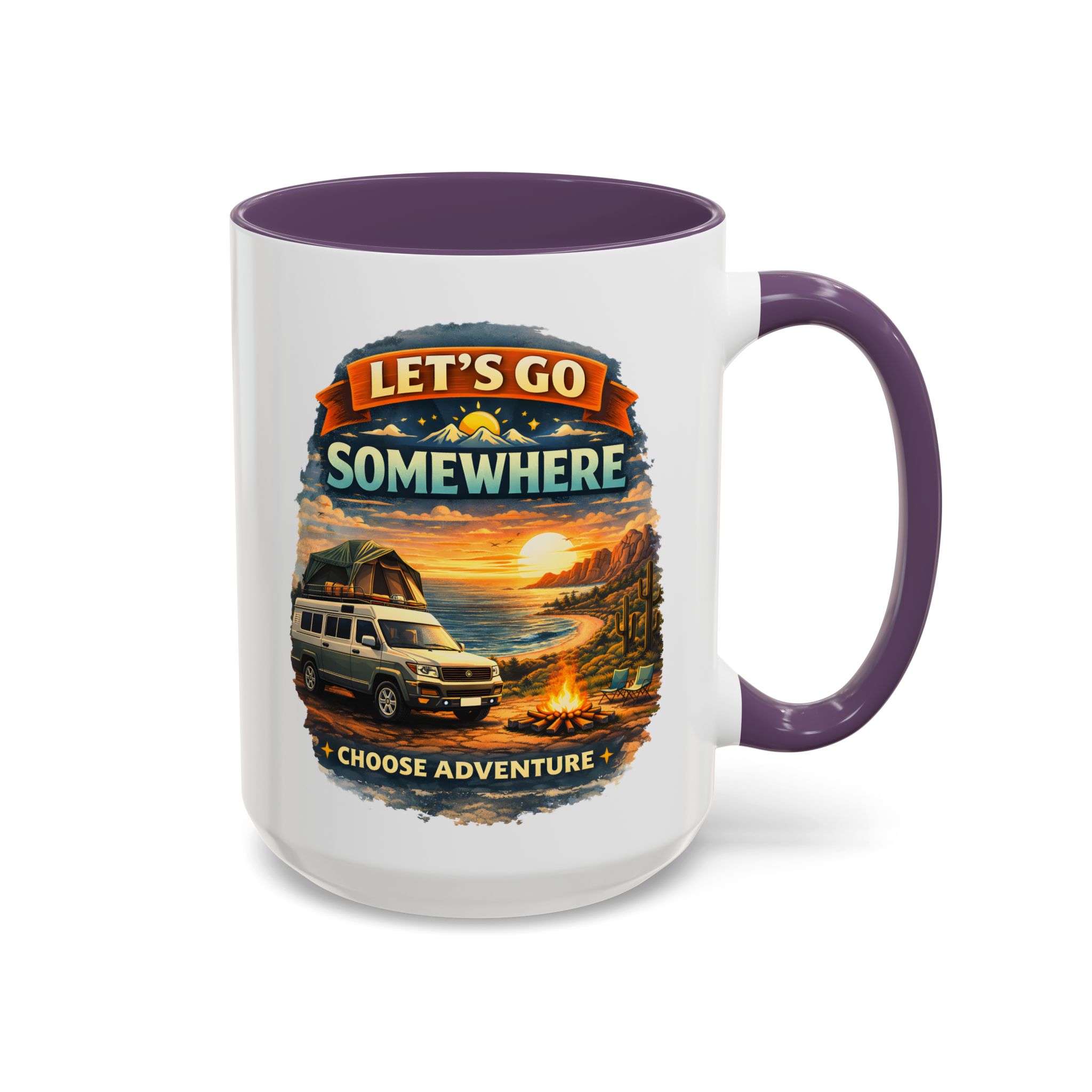 Accent Coffee Mug (11, 15oz) — "Lets Go Somewhere" Design Scenic-Line