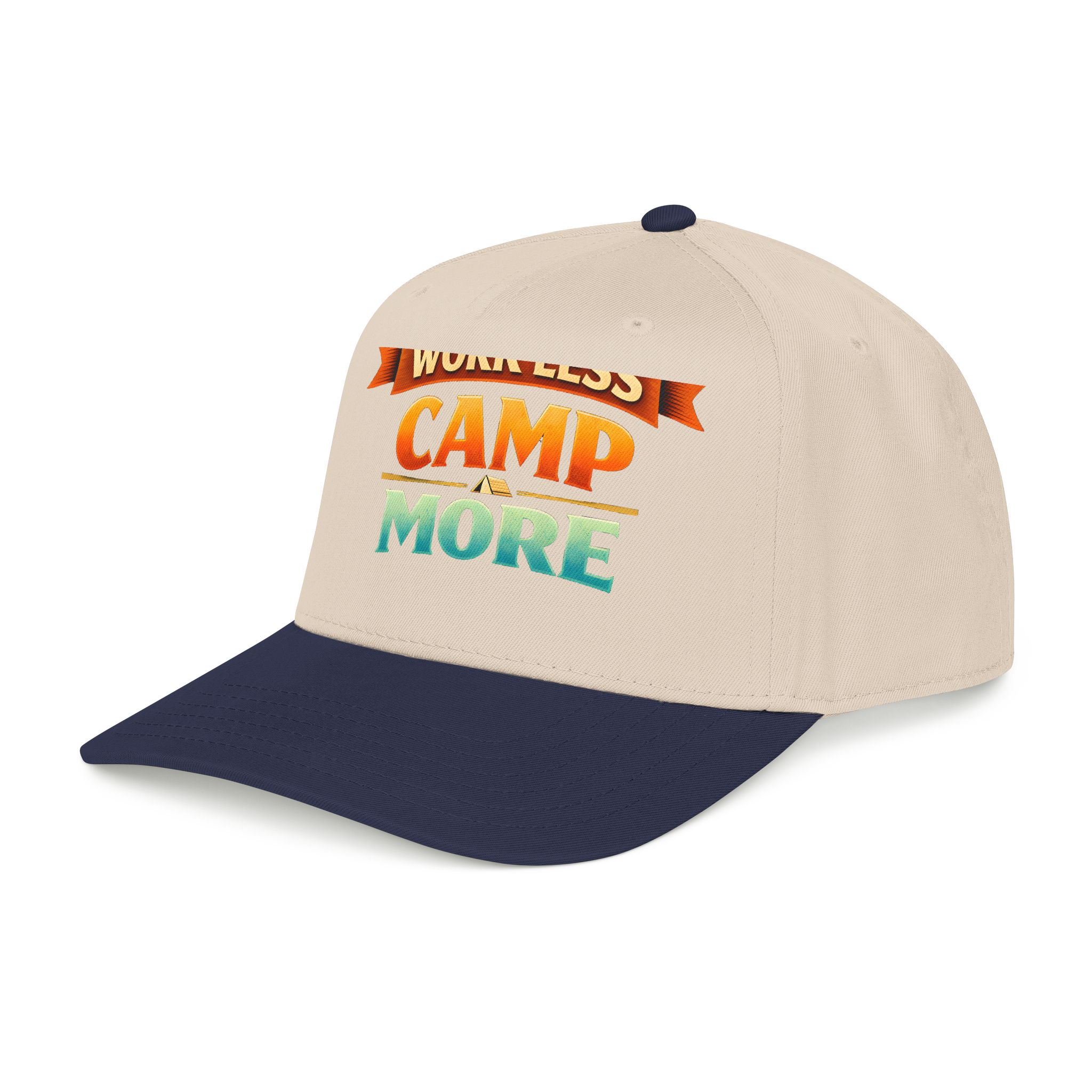 Baseball Cap - "Work Less-Camp More" Design Scenic-Line