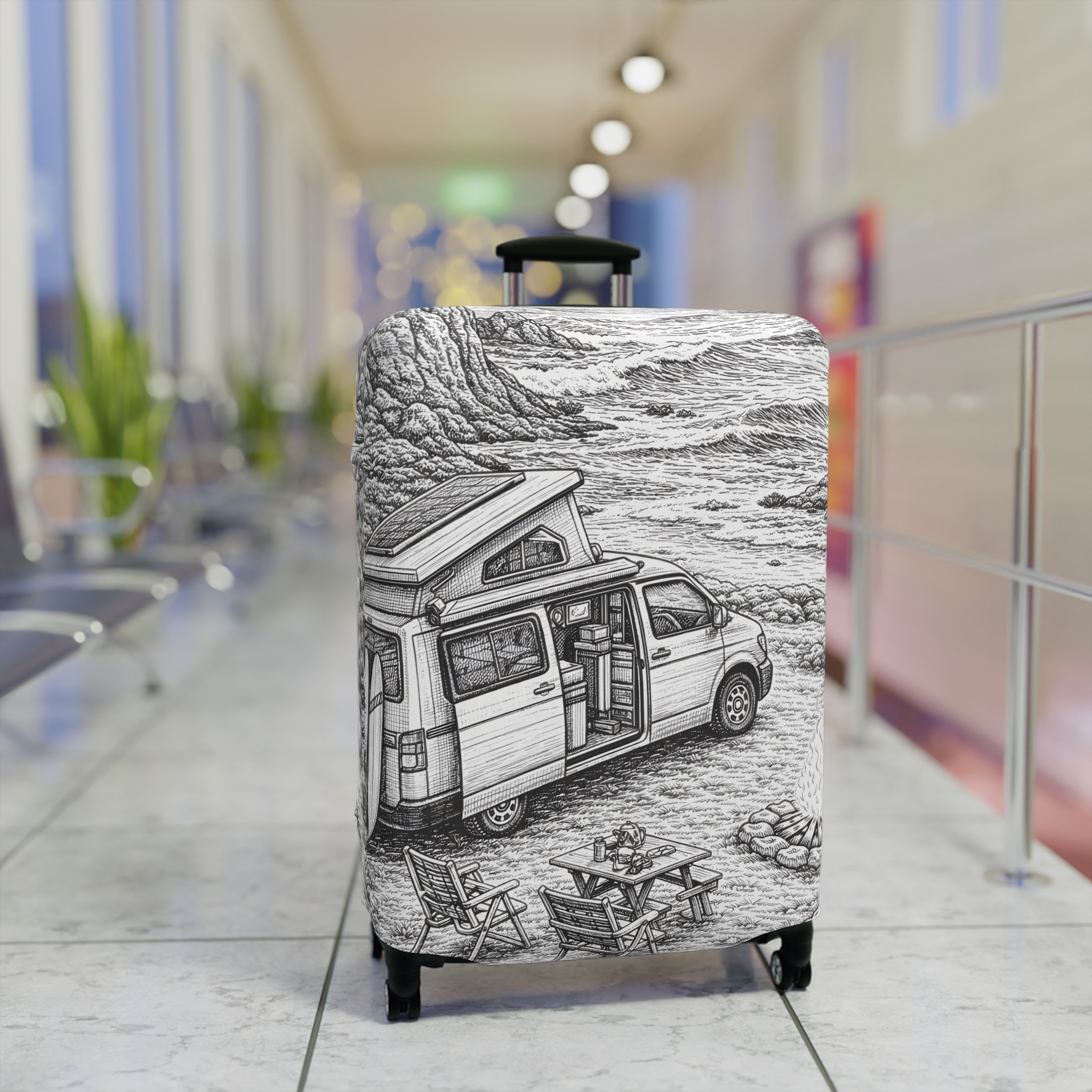 13637671338409980678_2048.jpeg Luggage Cover — Adventure Camper Sketch Travel Suitcase