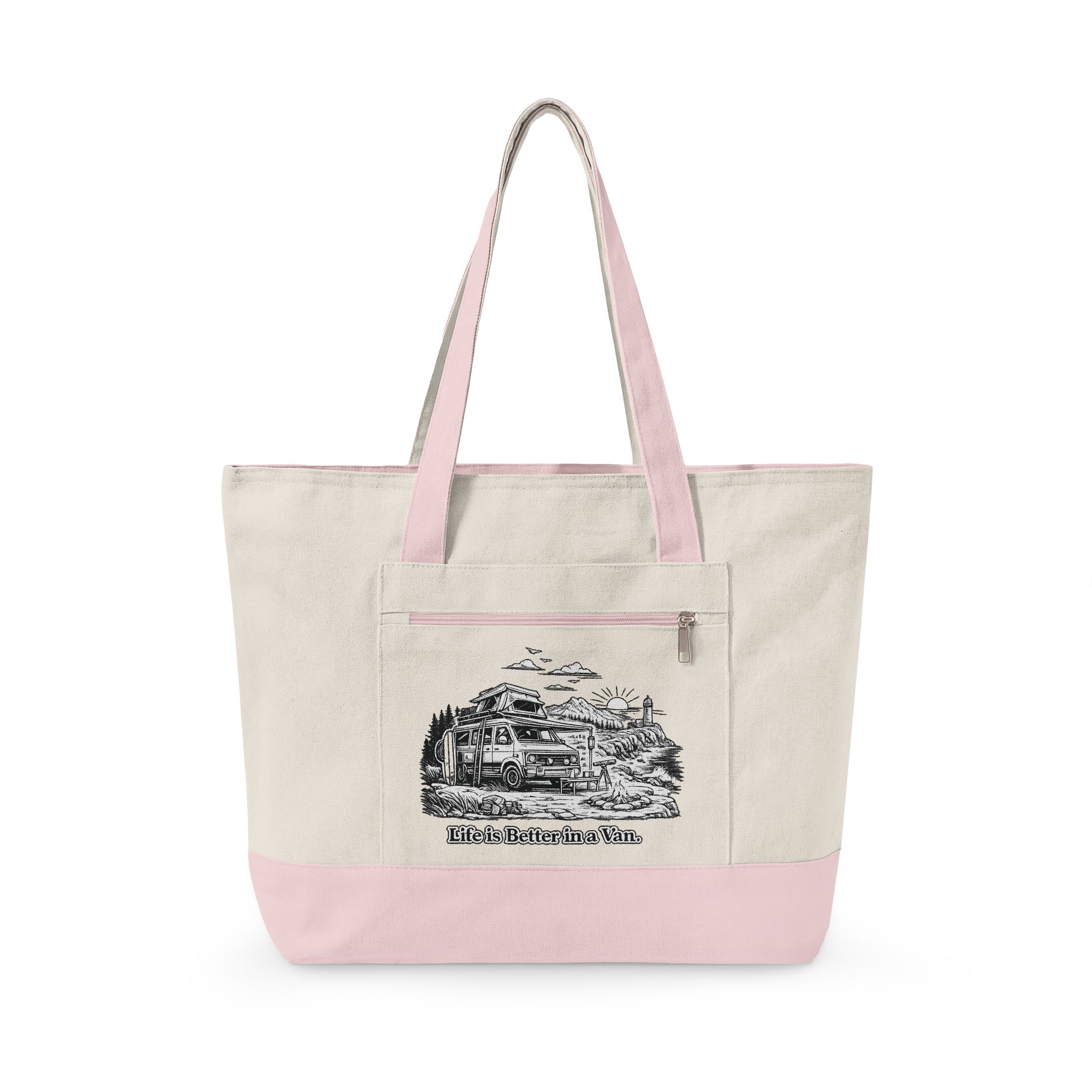 Zippered Canvas Tote — "Life Is Better In A Van" (Design Minimal-Line)