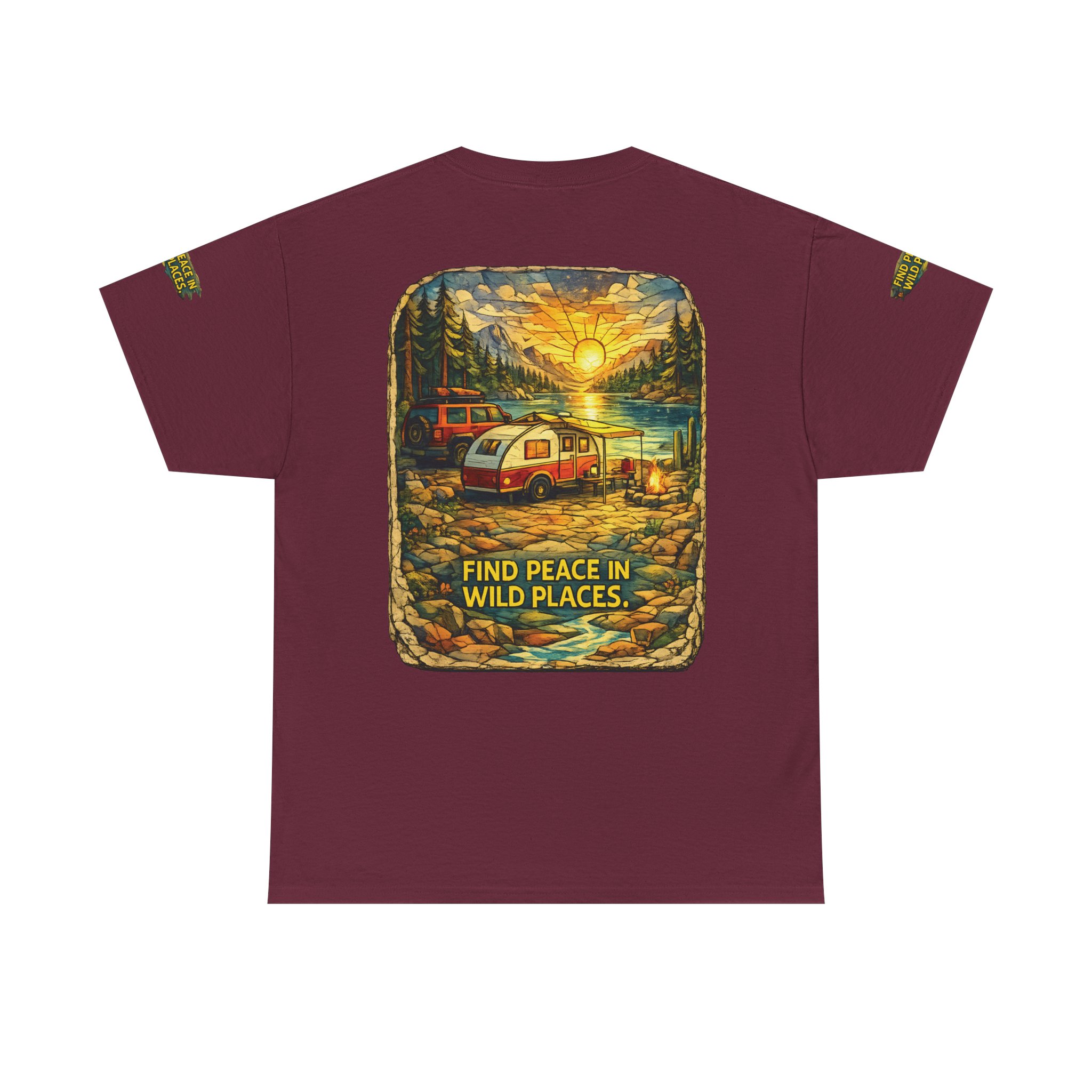 Unisex Heavy Cotton Tee — "Find Peace In Wild Places" Design Cubic-Line