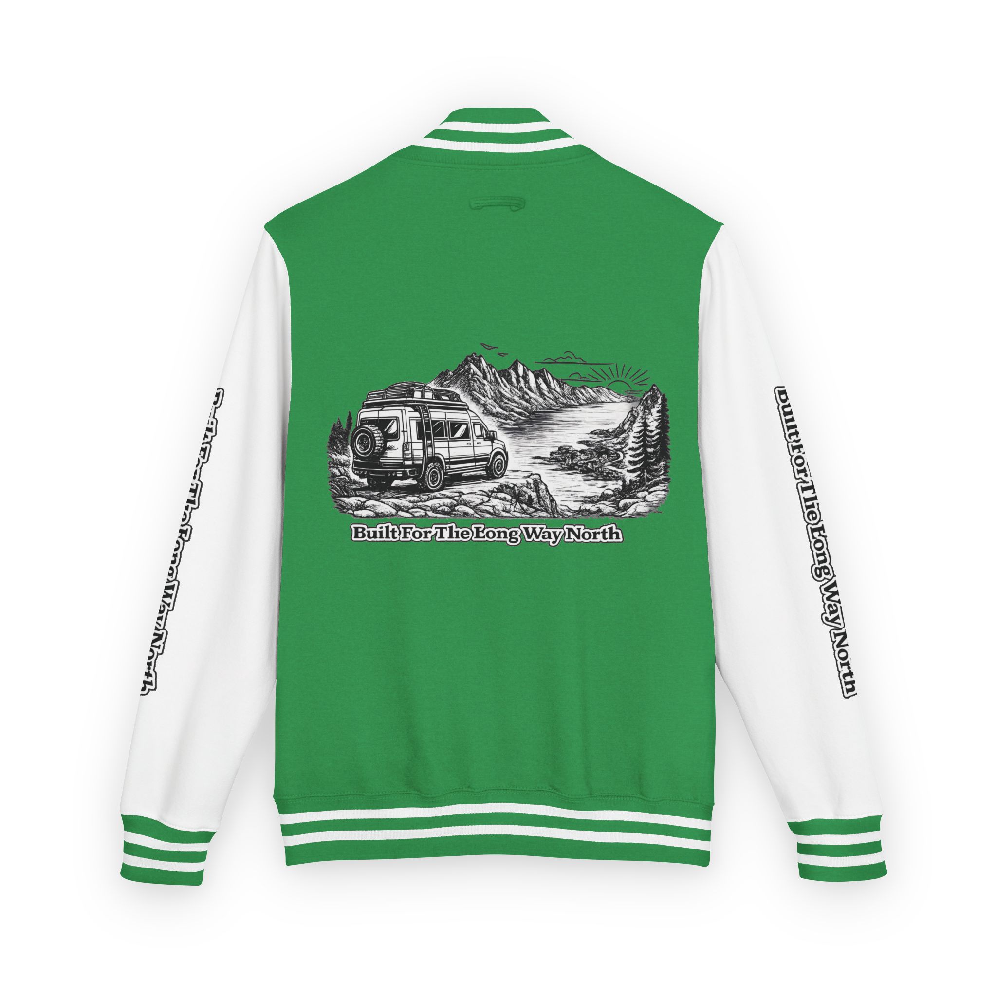 Unisex Heavyweight Letterman Jacket — "Built For The Long Way North" Travel Varsity Coat