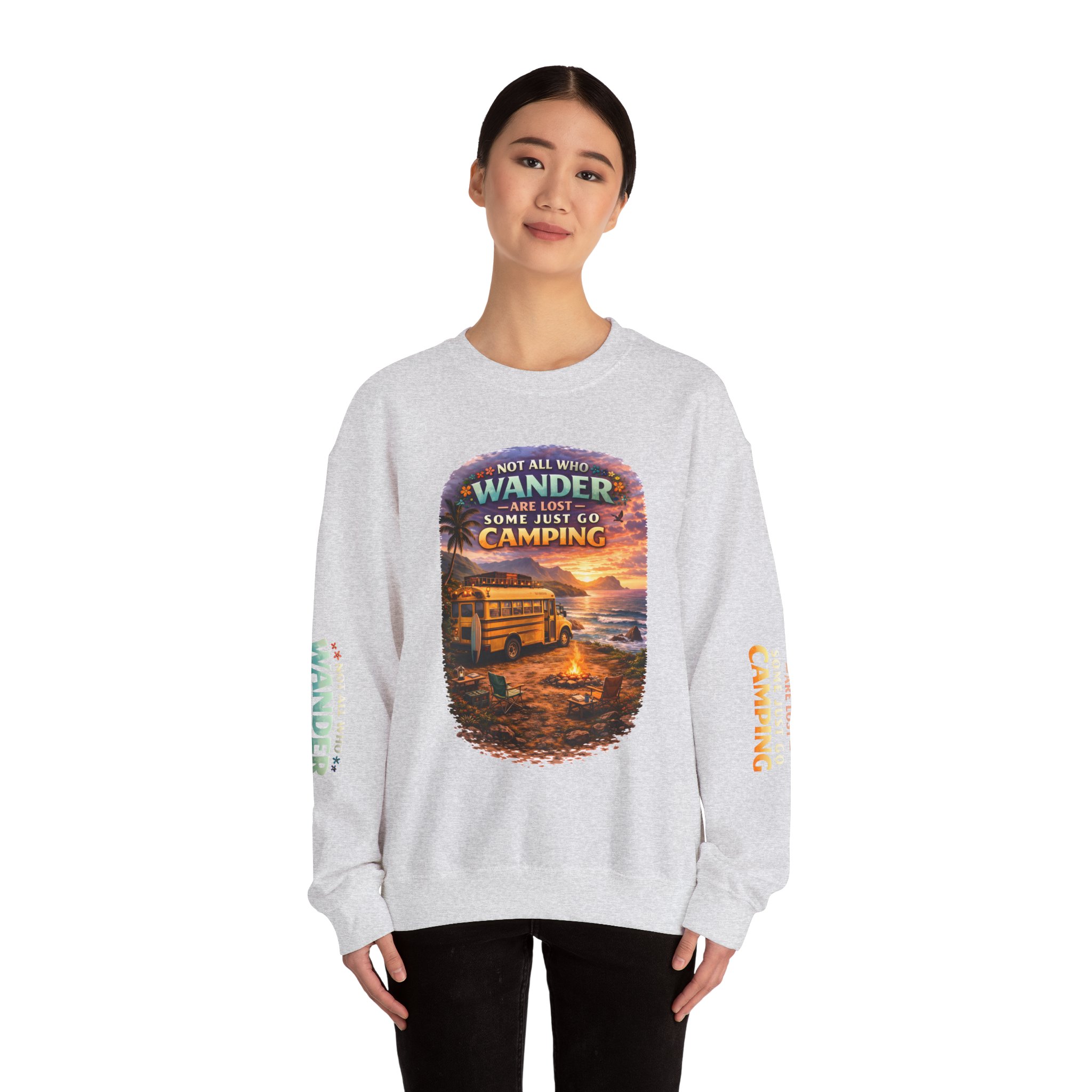 Unisex Heavy Blend™ Crewneck Sweatshirt — "Not All Who Wander Are Lost" Design Scenic-Line
