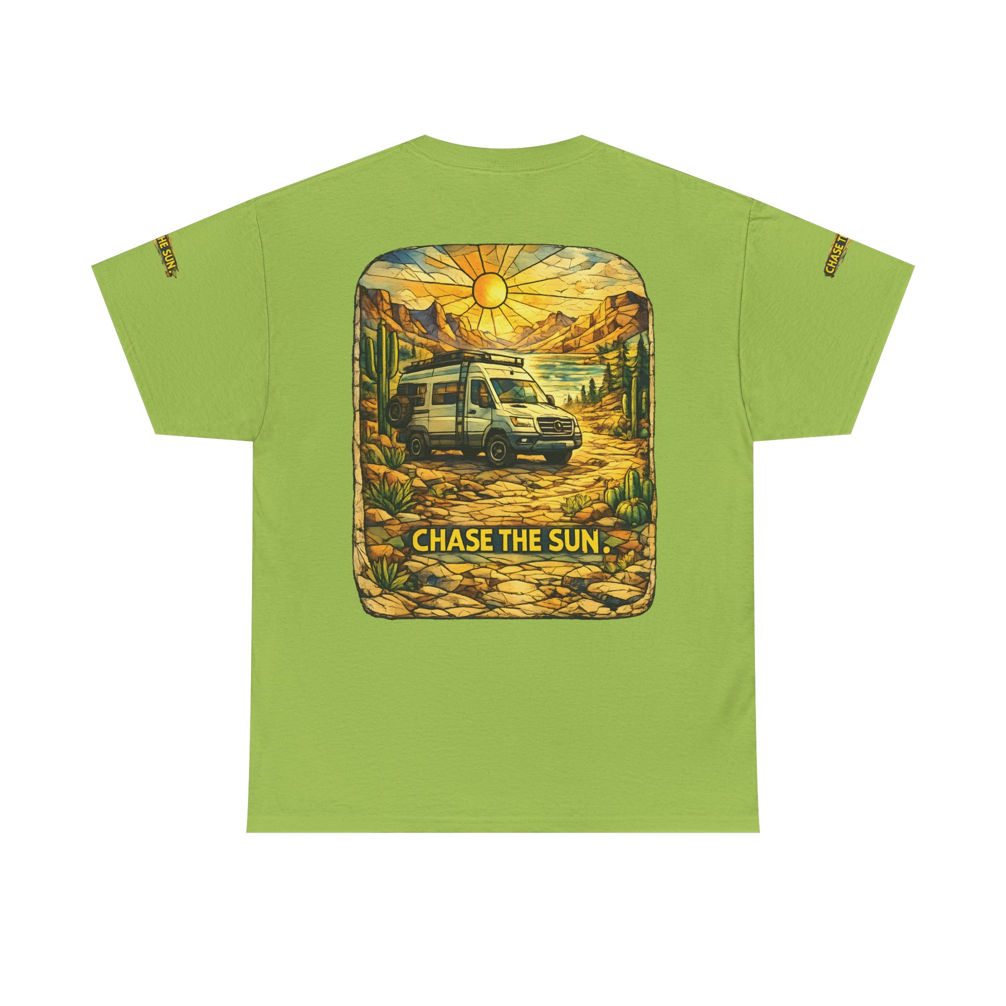 Unisex Heavy Cotton Tee — "Chase The Sun" Design Cubic-Line