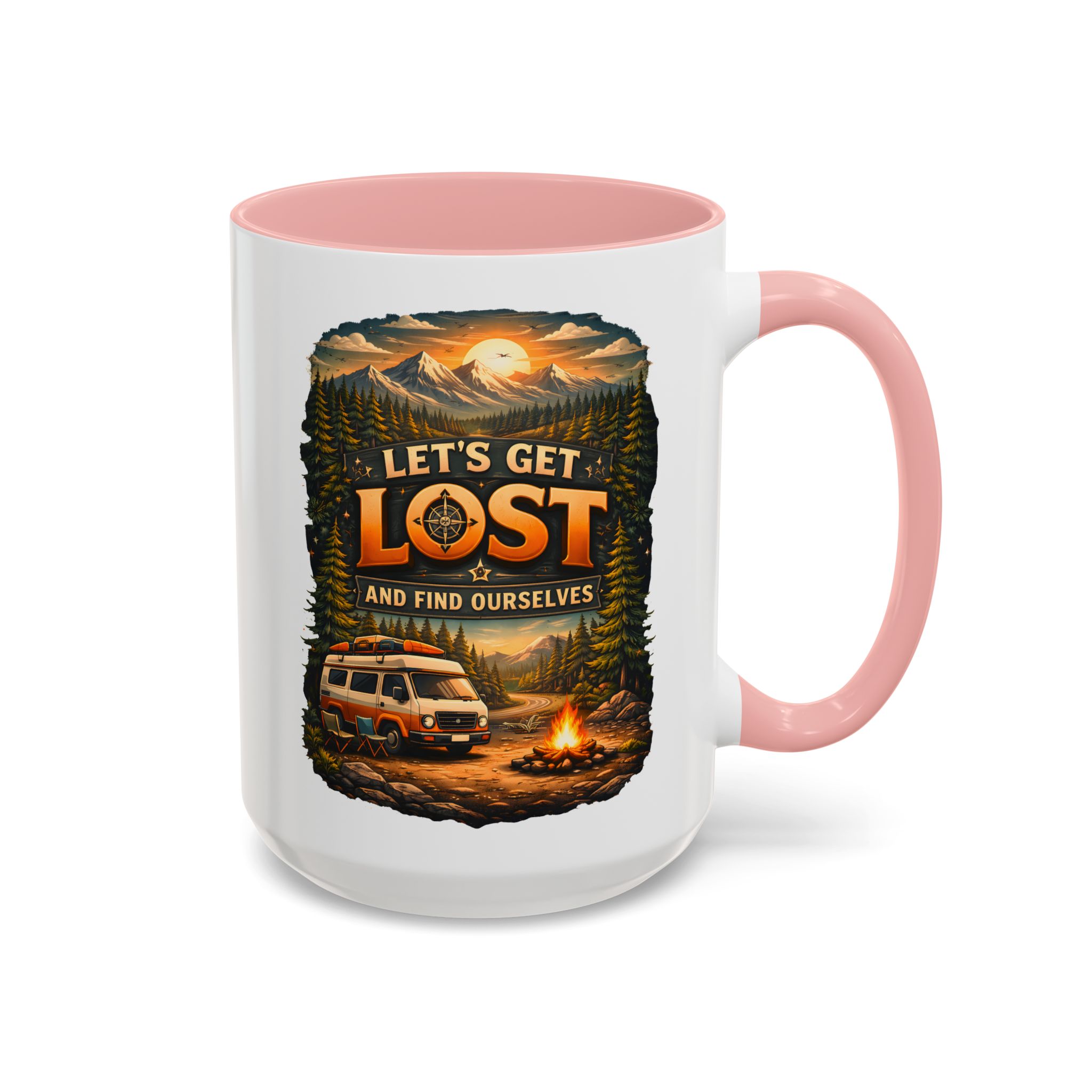 Accent Coffee Mug (11, 15oz) — "Let´s Get Lost And Find Ourselfs" Design Scenic-Line