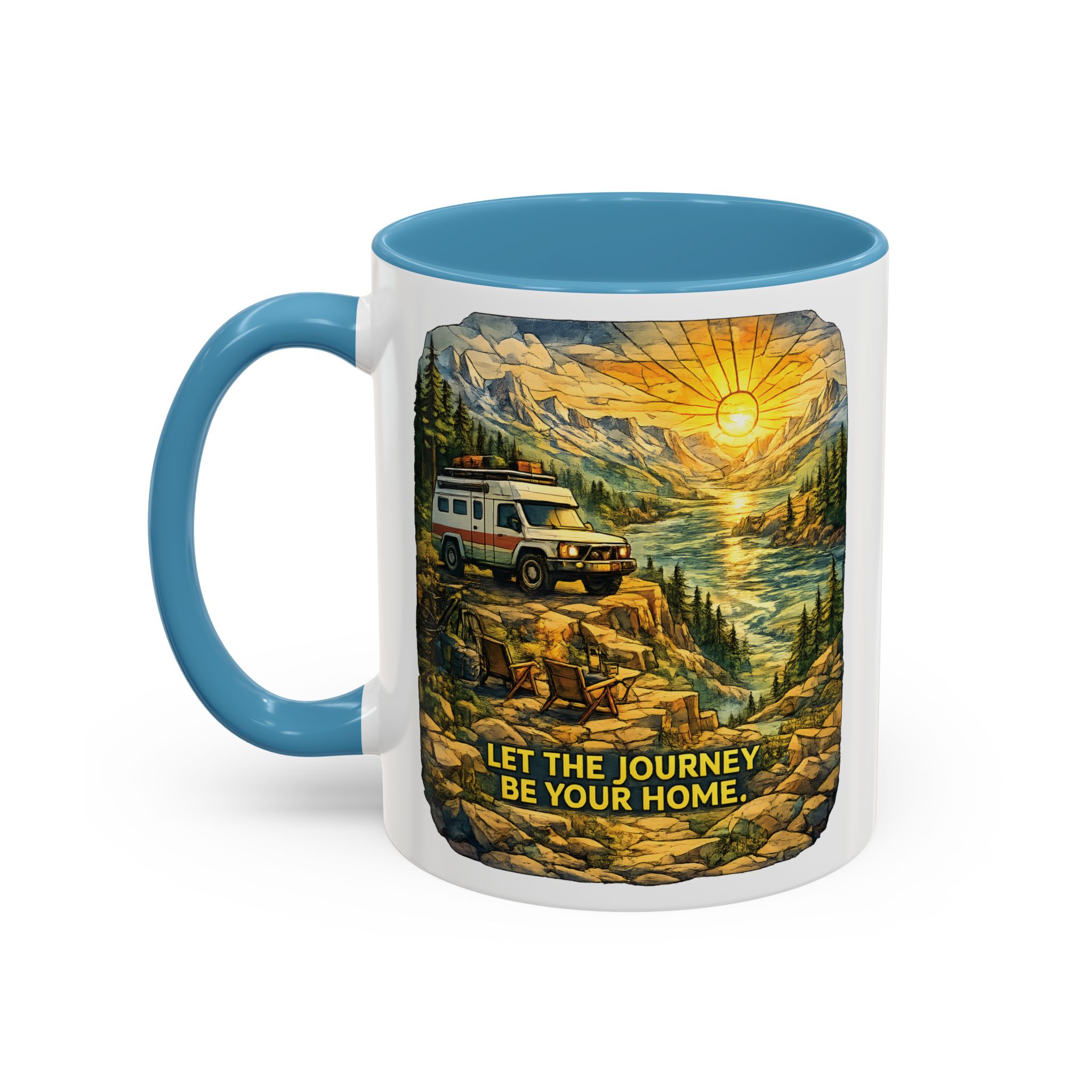 Accent Coffee Mug (11, 15oz) — "Let The Journey Be Your Home" Design Cubic-Line