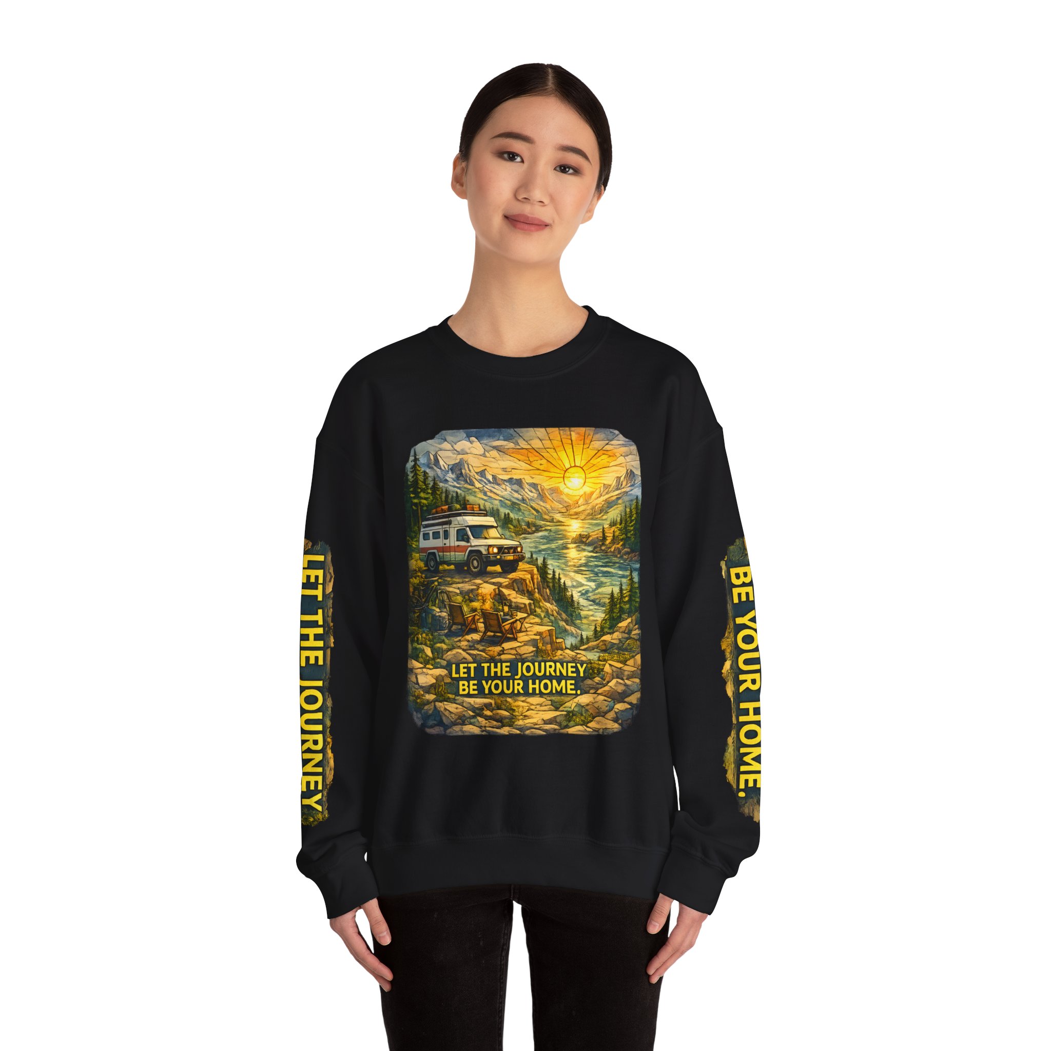 Unisex Heavy Blend™ Crewneck Sweatshirt — "Let The Journey Be Your Home" Design Cubic-Line
