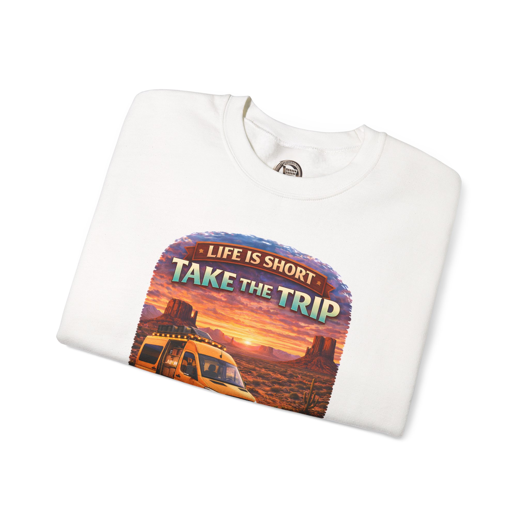 Unisex Heavy Blend™ Crewneck Sweatshirt — "Live Is Short Take The Trip" Design Scenic-Line