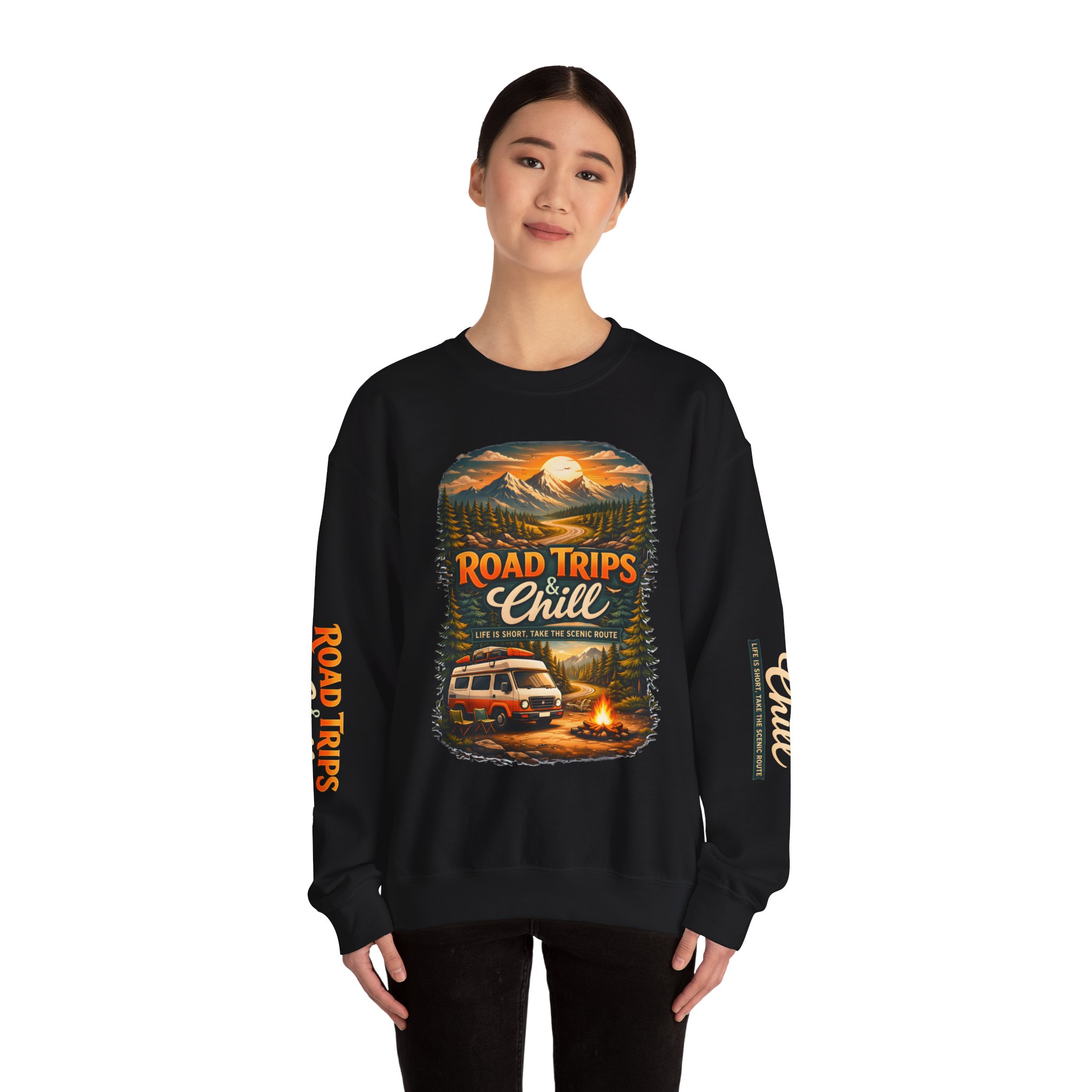 13670140231649550333_2048.jpeg Unisex Heavy Blend™ Crewneck Sweatshirt — "Road Trips & Chill" Design Scenic-Line