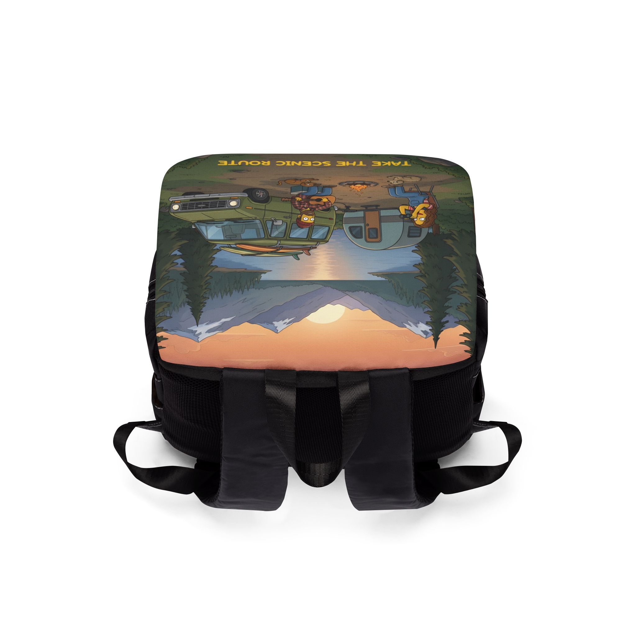 Unisex Casual Shoulder Backpack — "Take The Scenic Route" Design Sitcom-Line