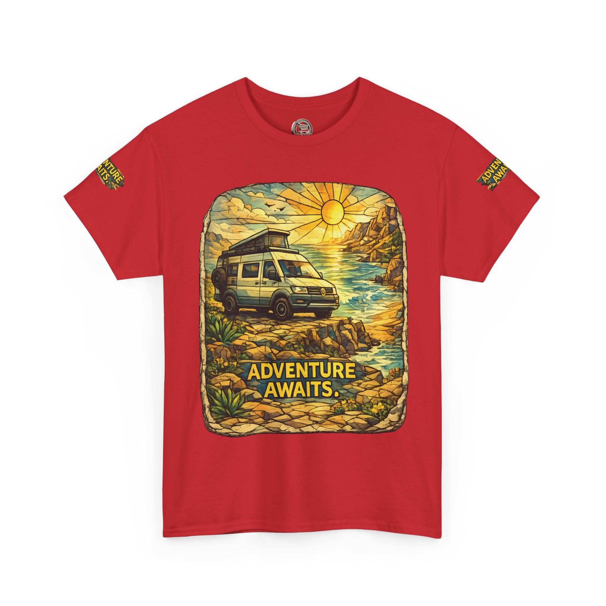 Unisex Heavy Cotton Tee — "Adventure Awaits" Design Cubic-Line