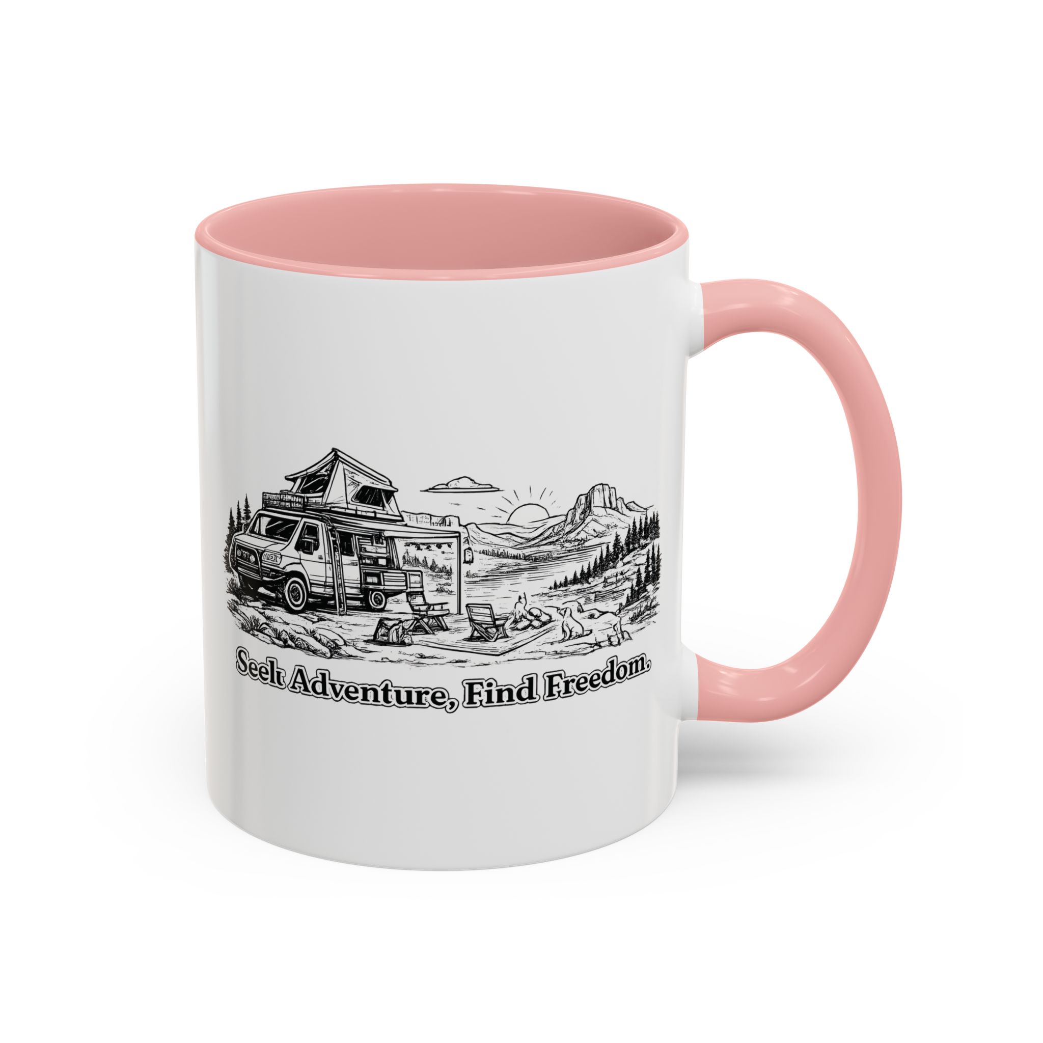 Accent Coffee Mug (11, 15oz) — "Seek Adventure, Find Freedom" Design Minimal-Line