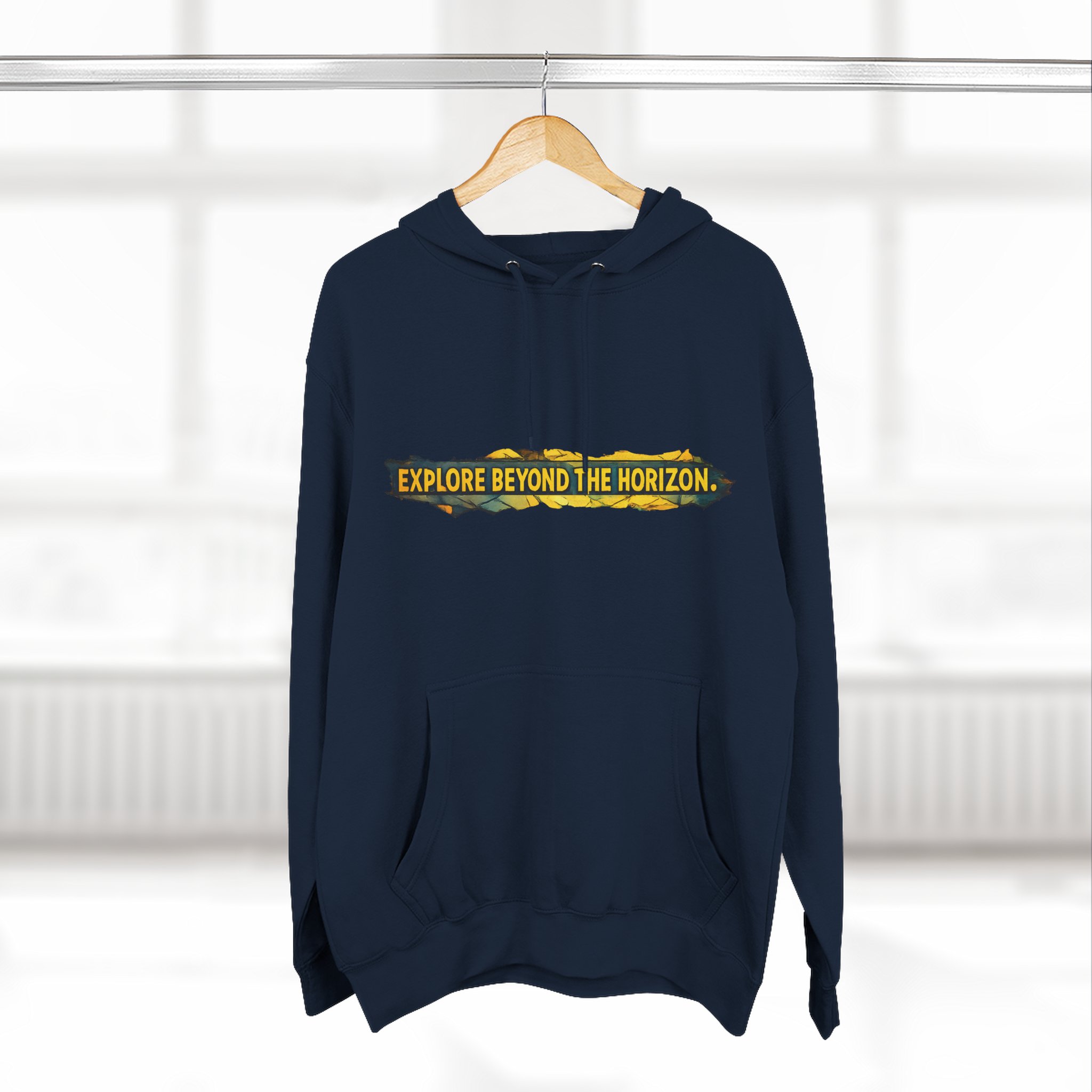 Three-Panel Fleece Hoodie - "Explore Beyond The Horizon" Design Cubic-Line