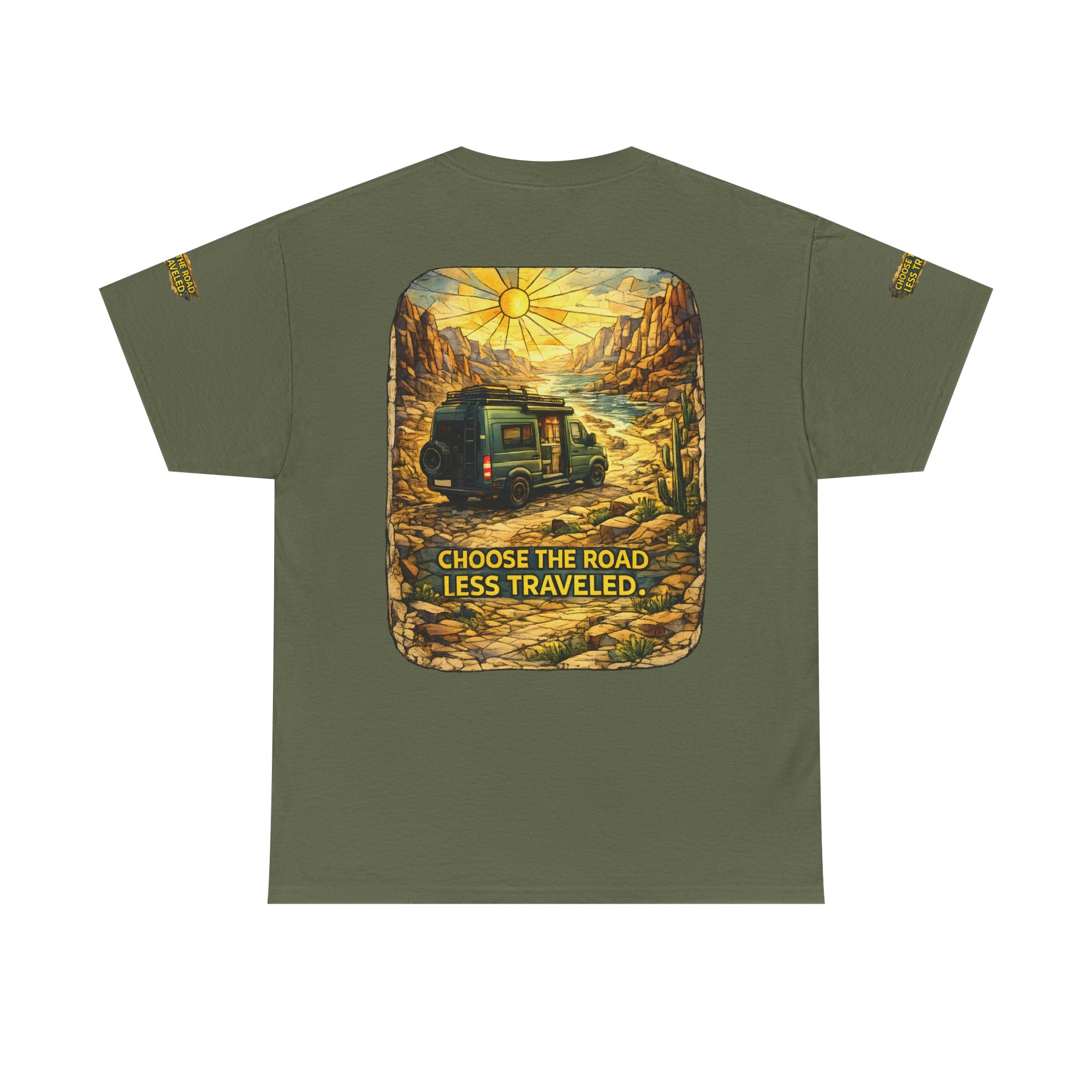 Unisex Heavy Cotton Tee — "Choose The Road Less Traveled" Design Cubic-Line