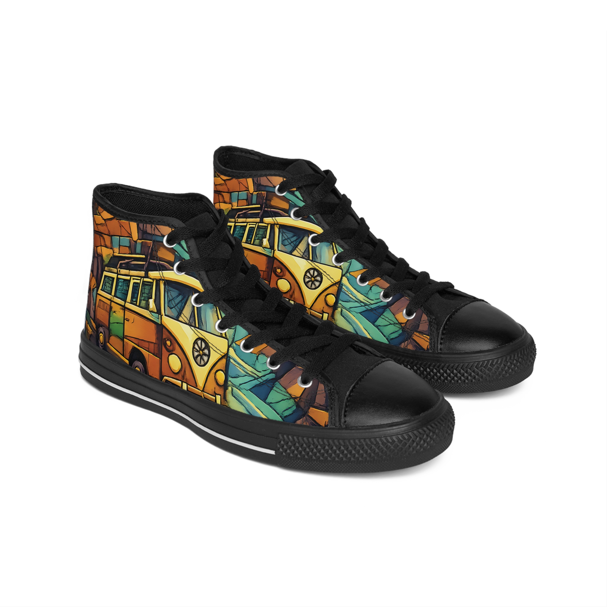Men's High Top Sneakers — Vintage Camper Shoes (Design "Cubic-Line")