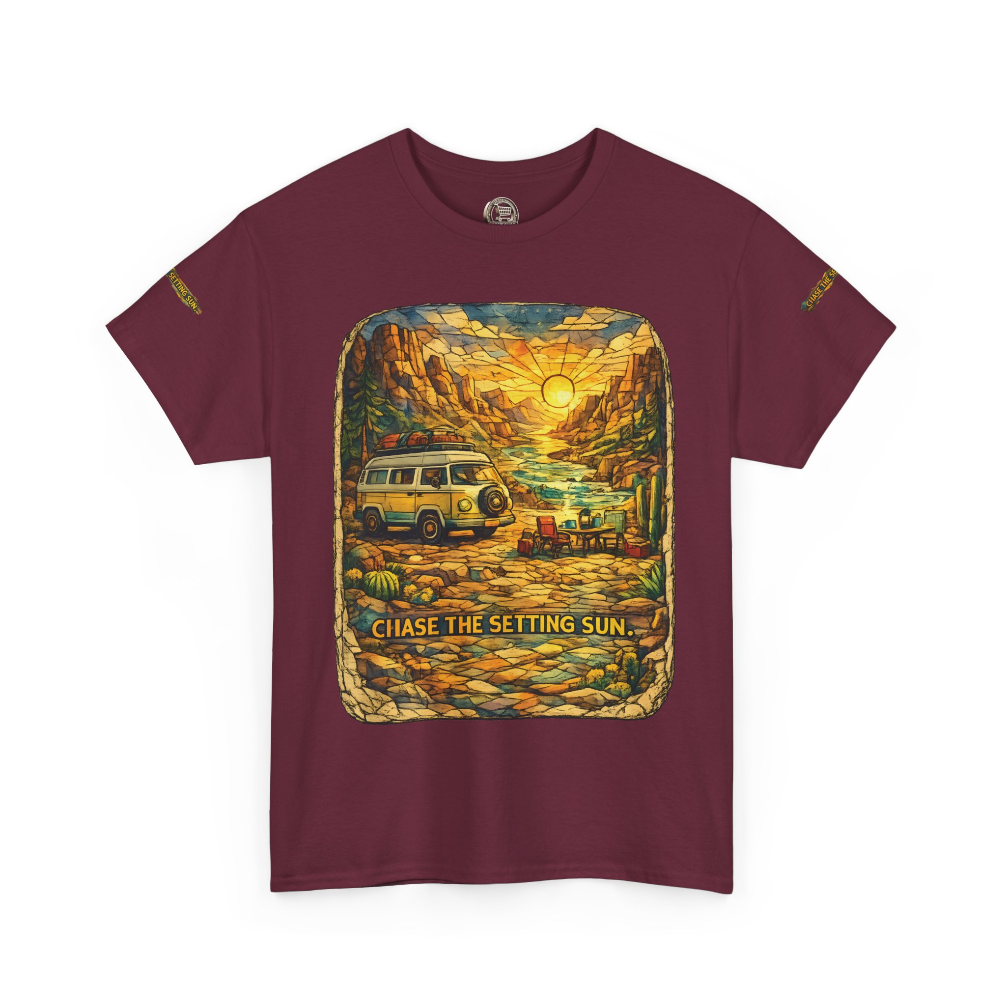 Unisex Heavy Cotton Tee — "Chase The Settings Sun" Design Cubic-Line