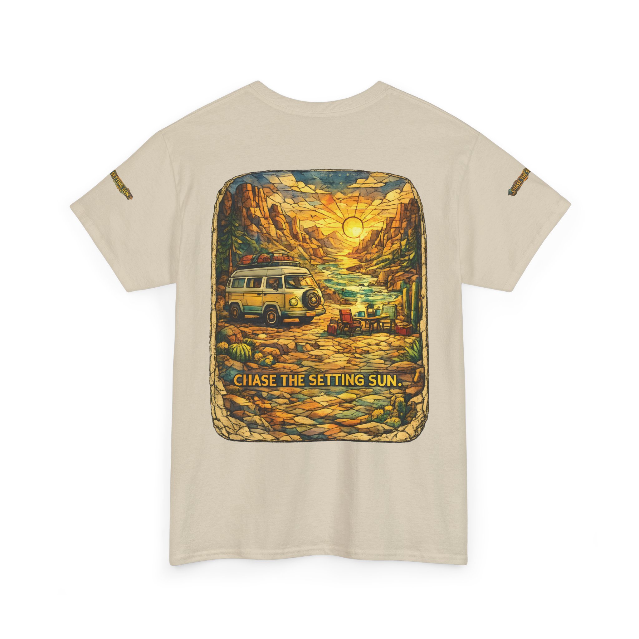 Unisex Heavy Cotton Tee — "Chase The Settings Sun" Design Cubic-Line